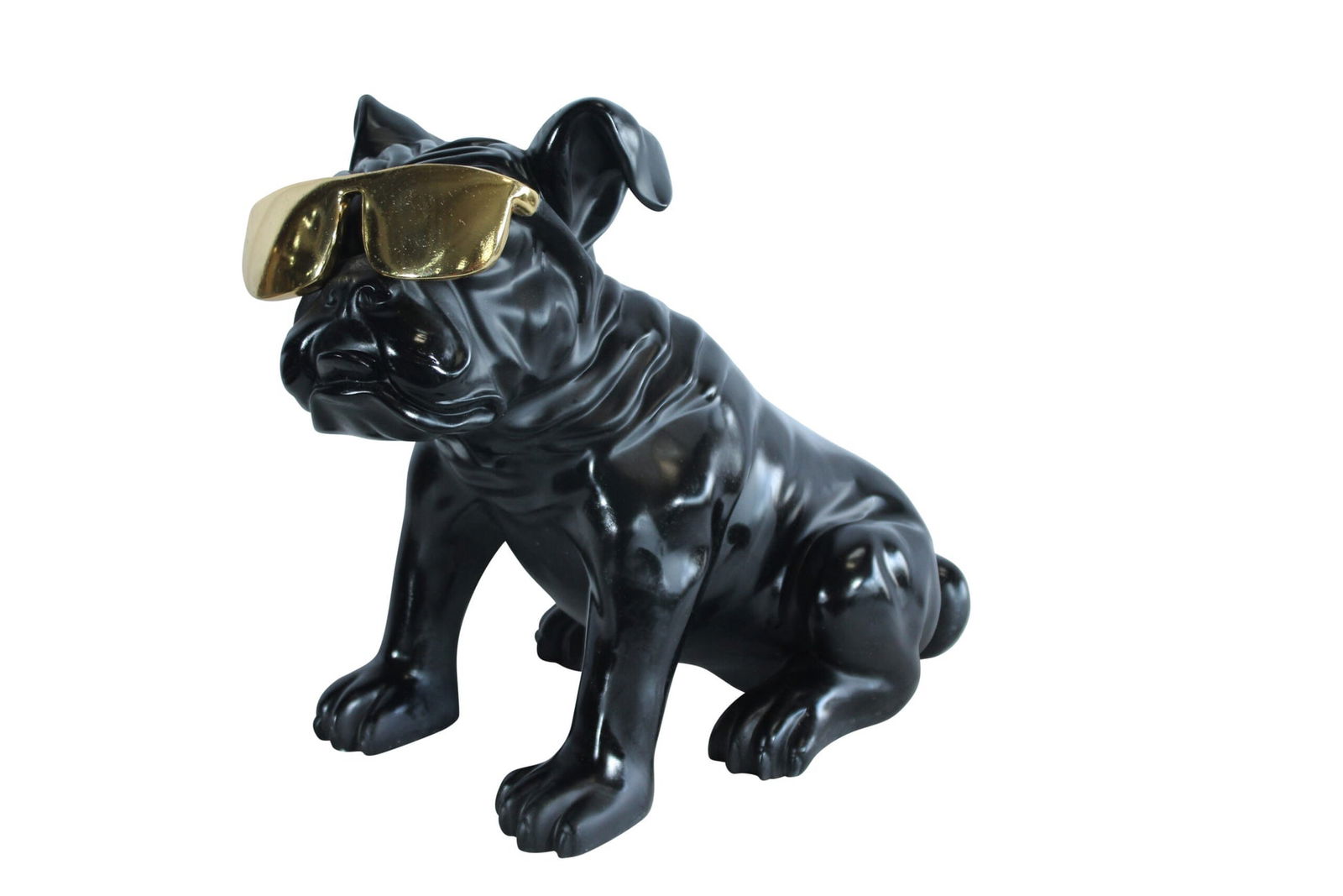 Black Resin Bulldog Statue with Gold Sunglasses - Glossy Modern Dog Figurine, Durable Resin Pop Art (1 of 11)