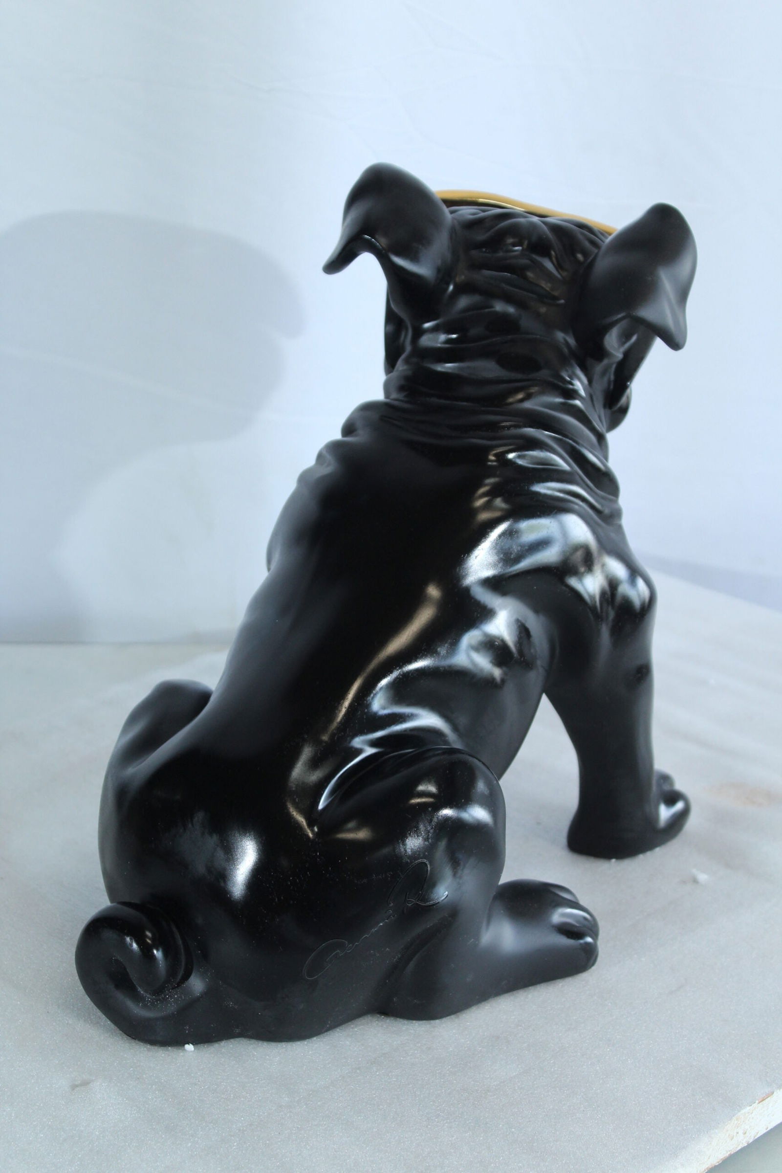 Black Resin Bulldog Statue with Gold Sunglasses - Glossy Modern Dog Figurine, Durable Resin Pop Art - 2