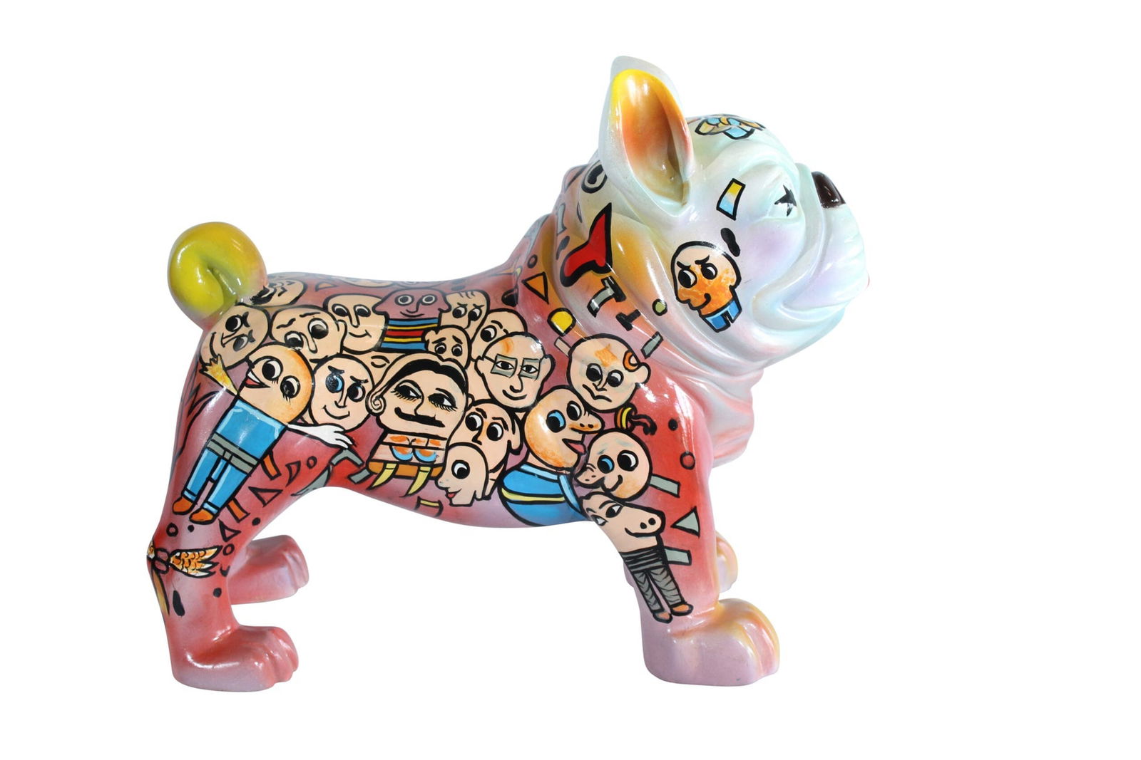 Resin Bulldog Statue - Large Hand-Painted Pop Art Graffiti Dog Figurine with Cartoon Faces & (1 of 12)