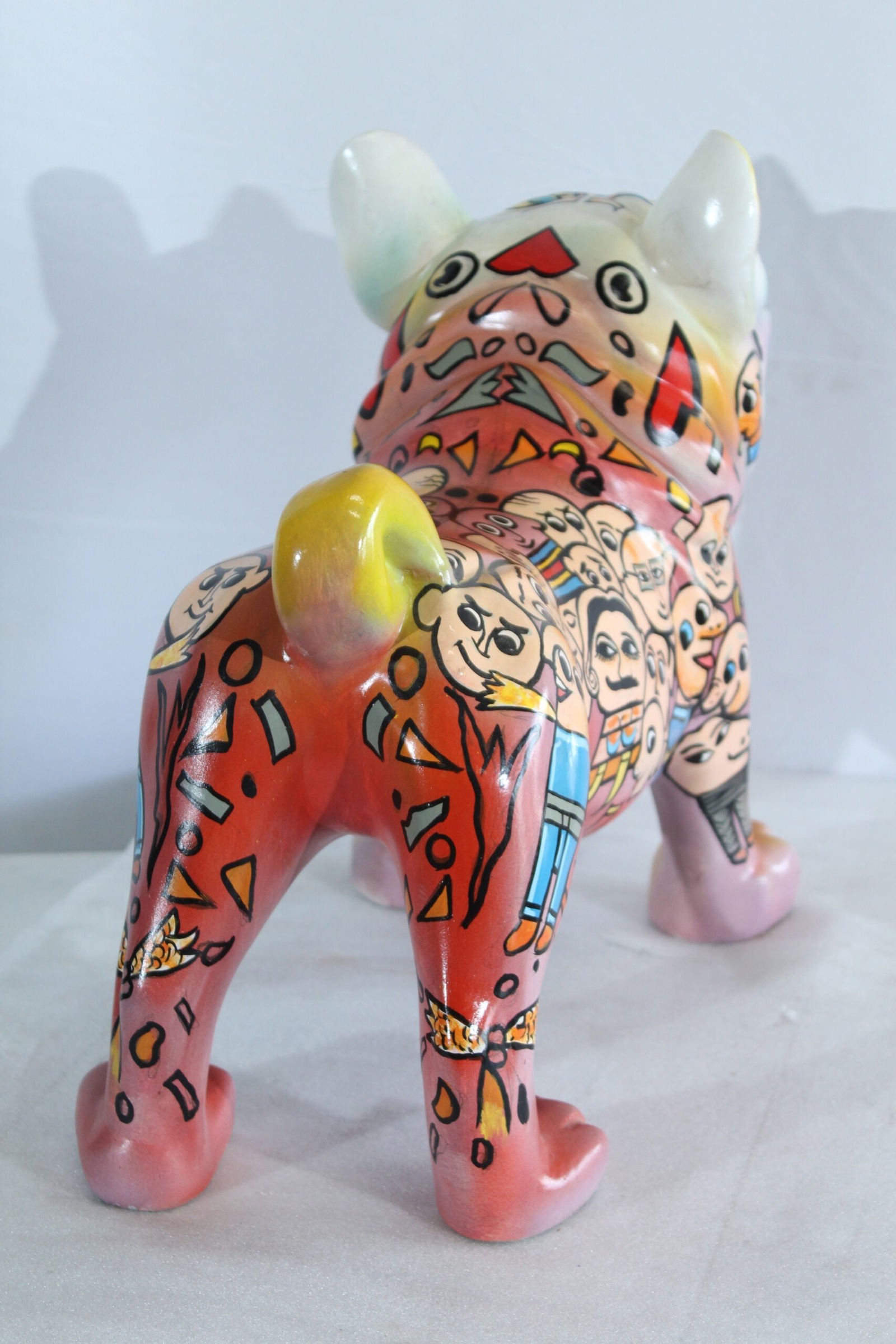 Resin Bulldog Statue - Large Hand-Painted Pop Art Graffiti Dog Figurine with Cartoon Faces & - 4