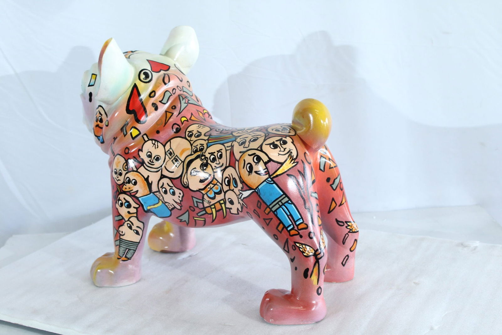 Resin Bulldog Statue - Large Hand-Painted Pop Art Graffiti Dog Figurine with Cartoon Faces & - 5