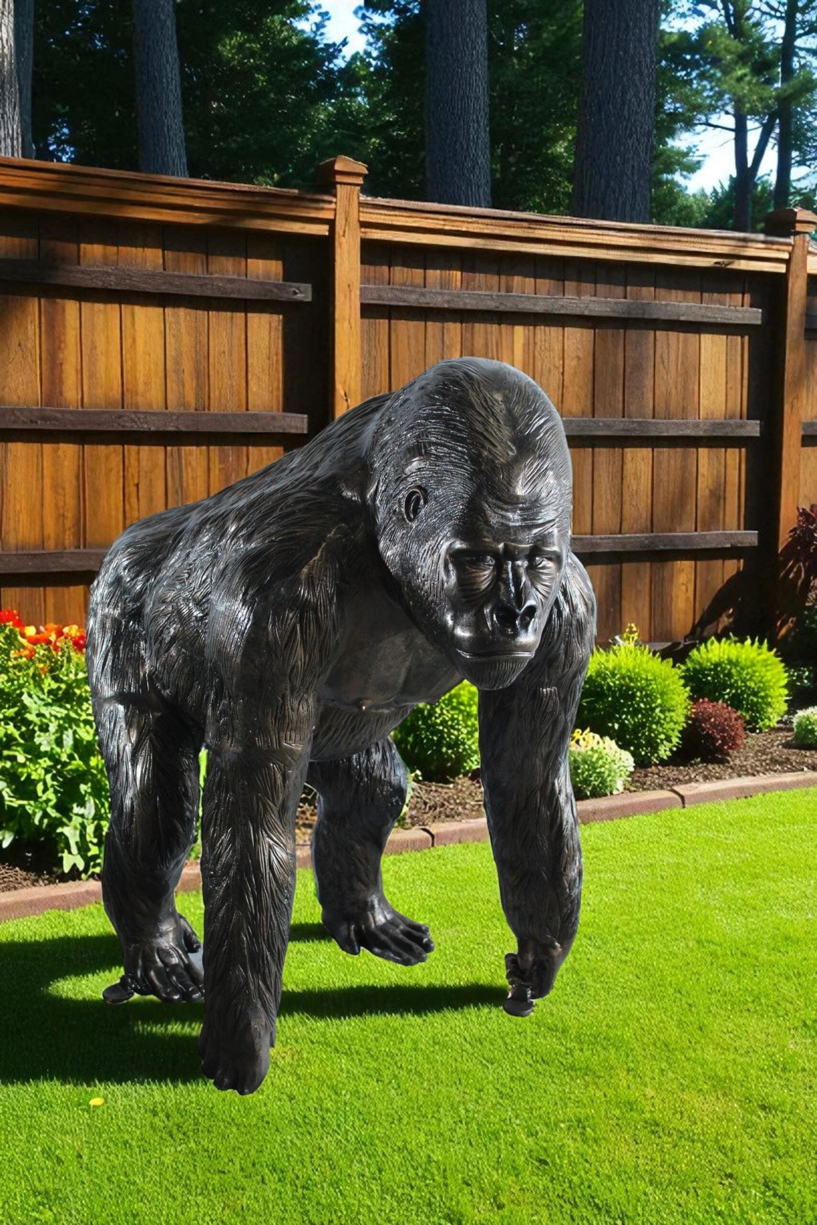 Giant Aluminum Gorilla Statue - Walking Gorilla Sculpture with Intricate Fur Detailing for Wildlife - 9