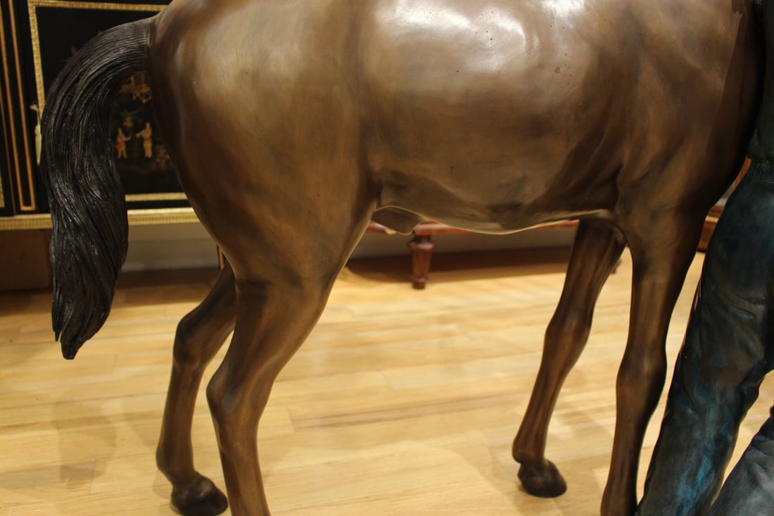 Young Girl and her pony Bronze Statue - Size: 48"L x 20"W x 48"H. - 11