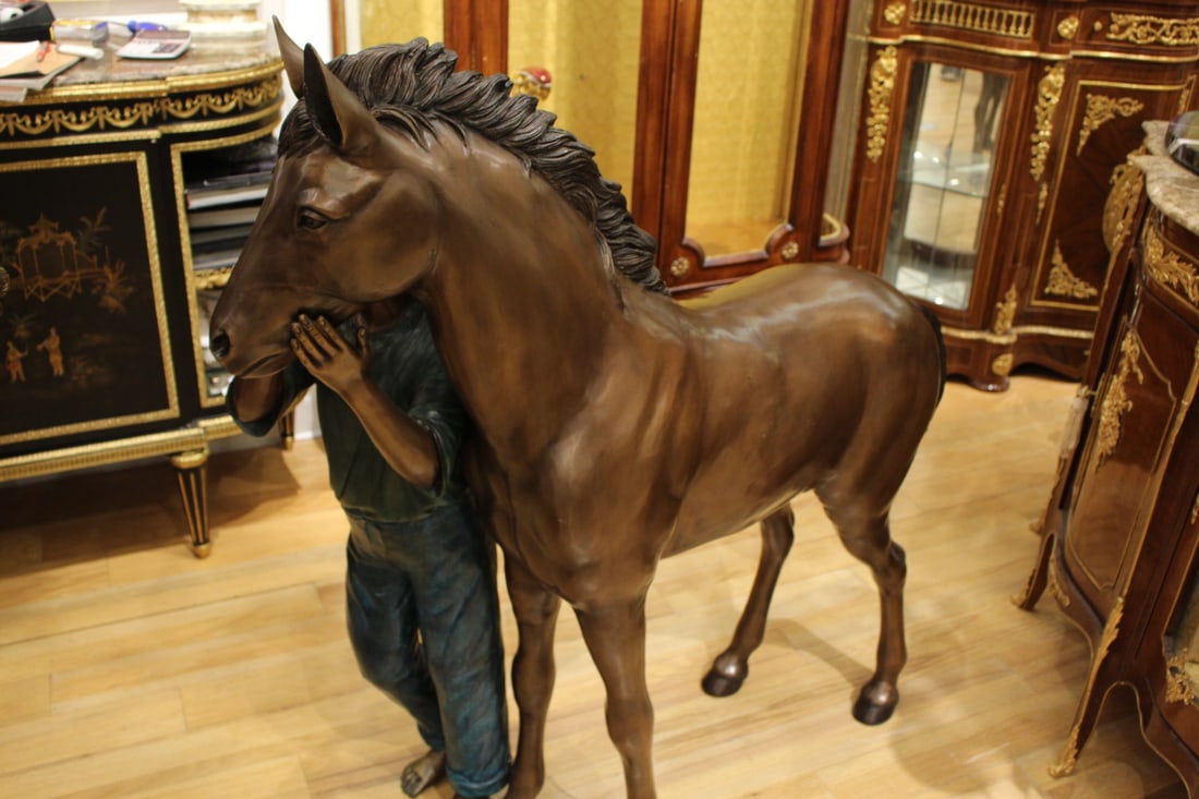 Young Girl and her pony Bronze Statue - Size: 48"L x 20"W x 48"H. - 14