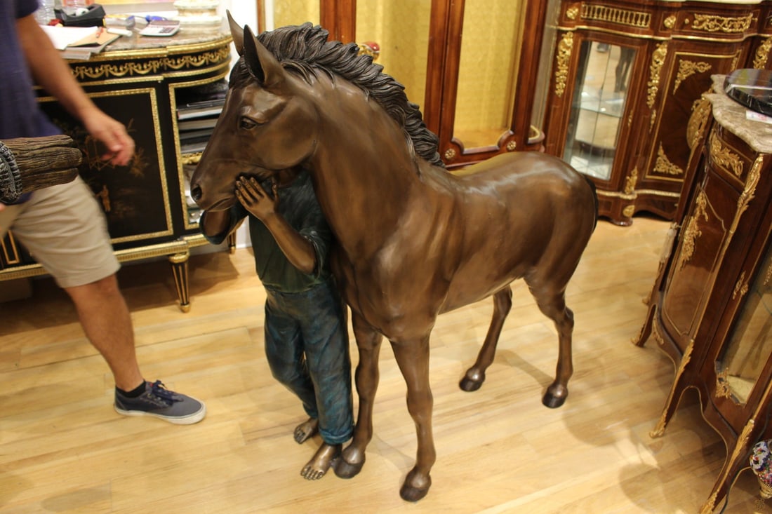 Young Girl and her pony Bronze Statue - Size: 48"L x 20"W x 48"H. - 15