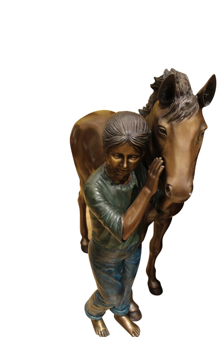 Young Girl and her pony Bronze Statue - Size: 48"L x 20"W x 48"H. - 4