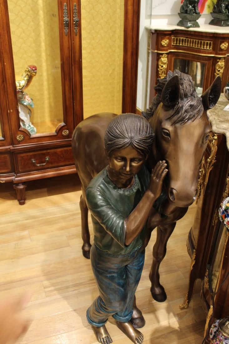 Young Girl and her pony Bronze Statue - Size: 48"L x 20"W x 48"H. - 6