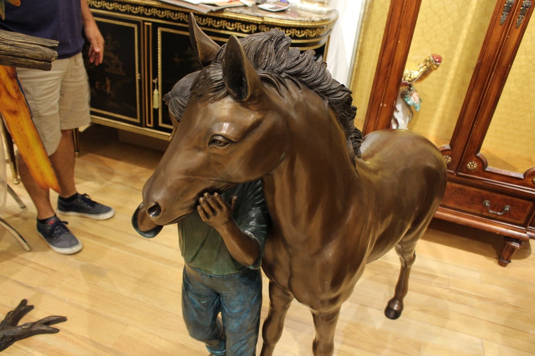 Young Girl and her pony Bronze Statue - Size: 48"L x 20"W x 48"H. - 7