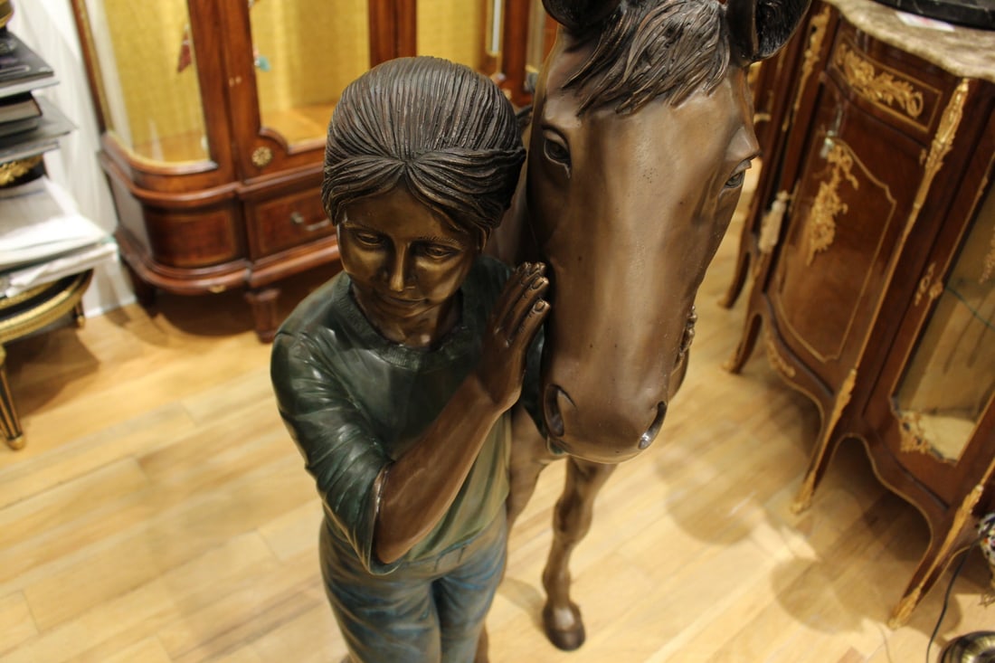 Young Girl and her pony Bronze Statue - Size: 48"L x 20"W x 48"H. - 8