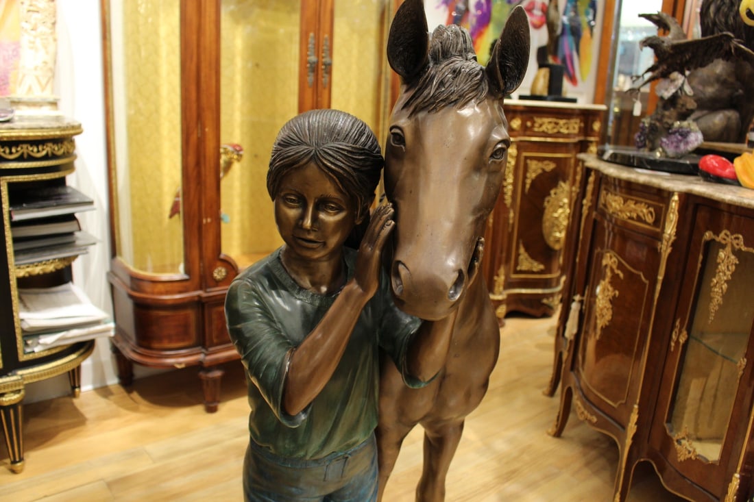 Young Girl and her pony Bronze Statue - Size: 48"L x 20"W x 48"H. - 9