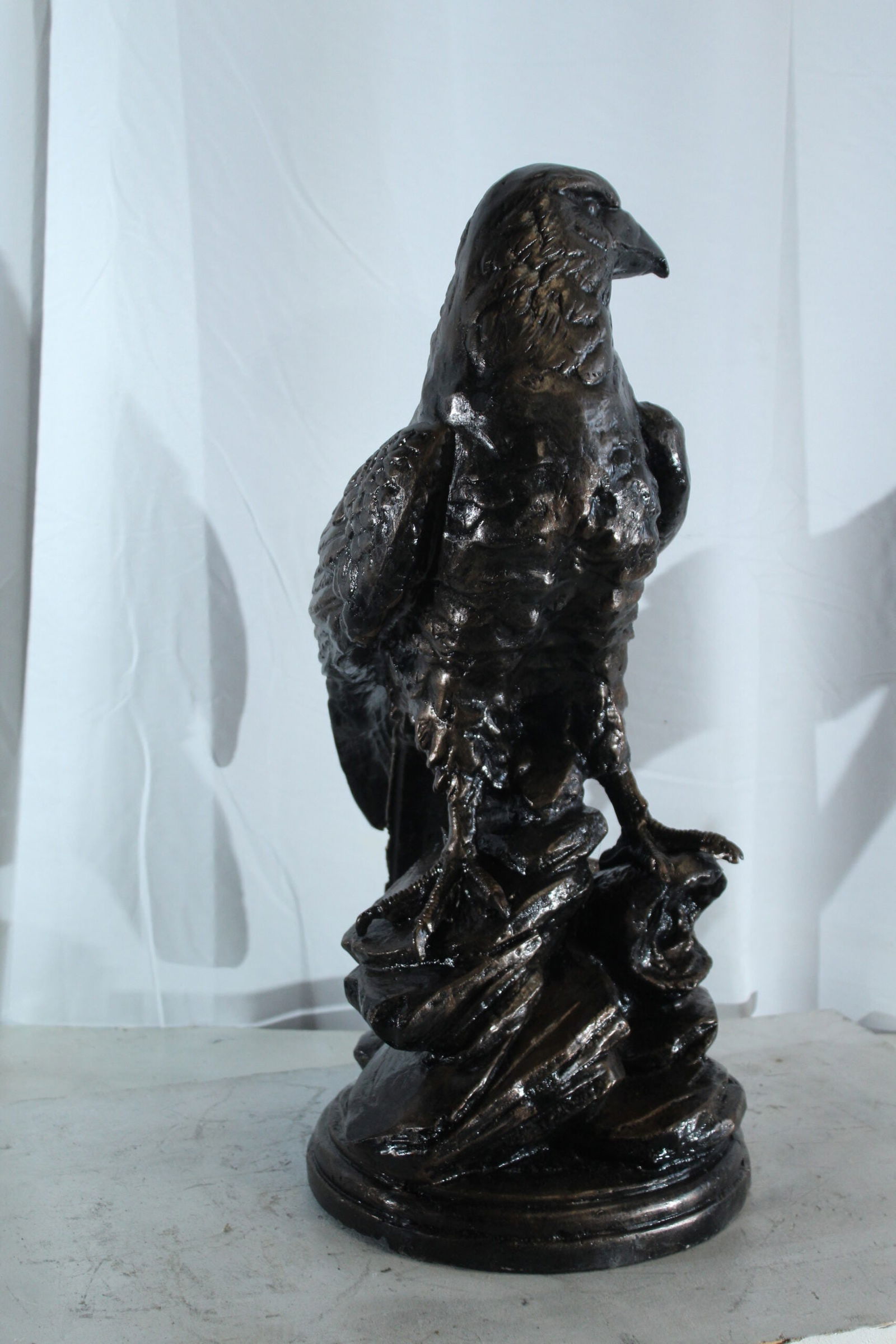 Aluminum Eagle Statue on Tree Stump - Nature-Inspired Bird Sculpture with Dark Metallic Finish - 20" - 10