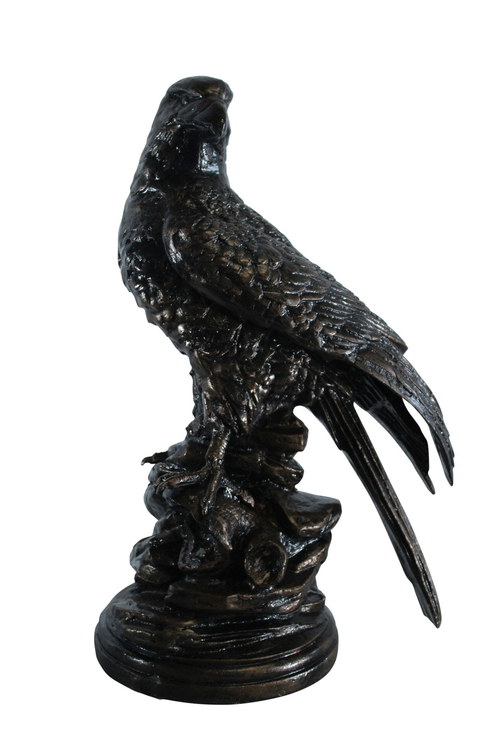Aluminum Eagle Statue on Tree Stump - Nature-Inspired Bird Sculpture with Dark Metallic Finish - 20": Title:Aluminum Eagle Statue on Tree Stump - Nature-Inspired Bird Sculpture with Dark Metallic Finish - 20" x 12" x 14"HDescription:Capture the strength and grace of the eagle with this aluminum