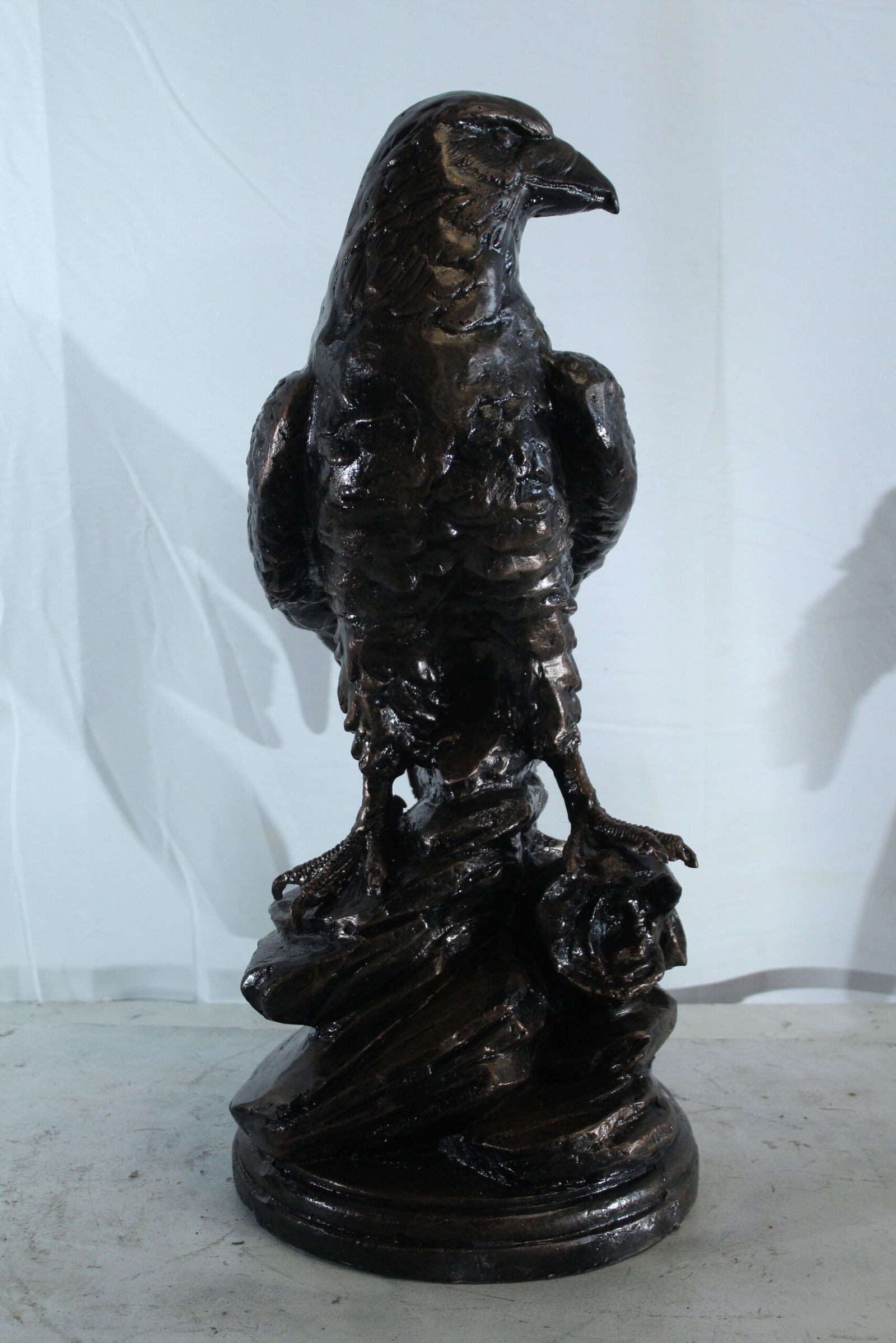 Aluminum Eagle Statue on Tree Stump - Nature-Inspired Bird Sculpture with Dark Metallic Finish - 20" - 2