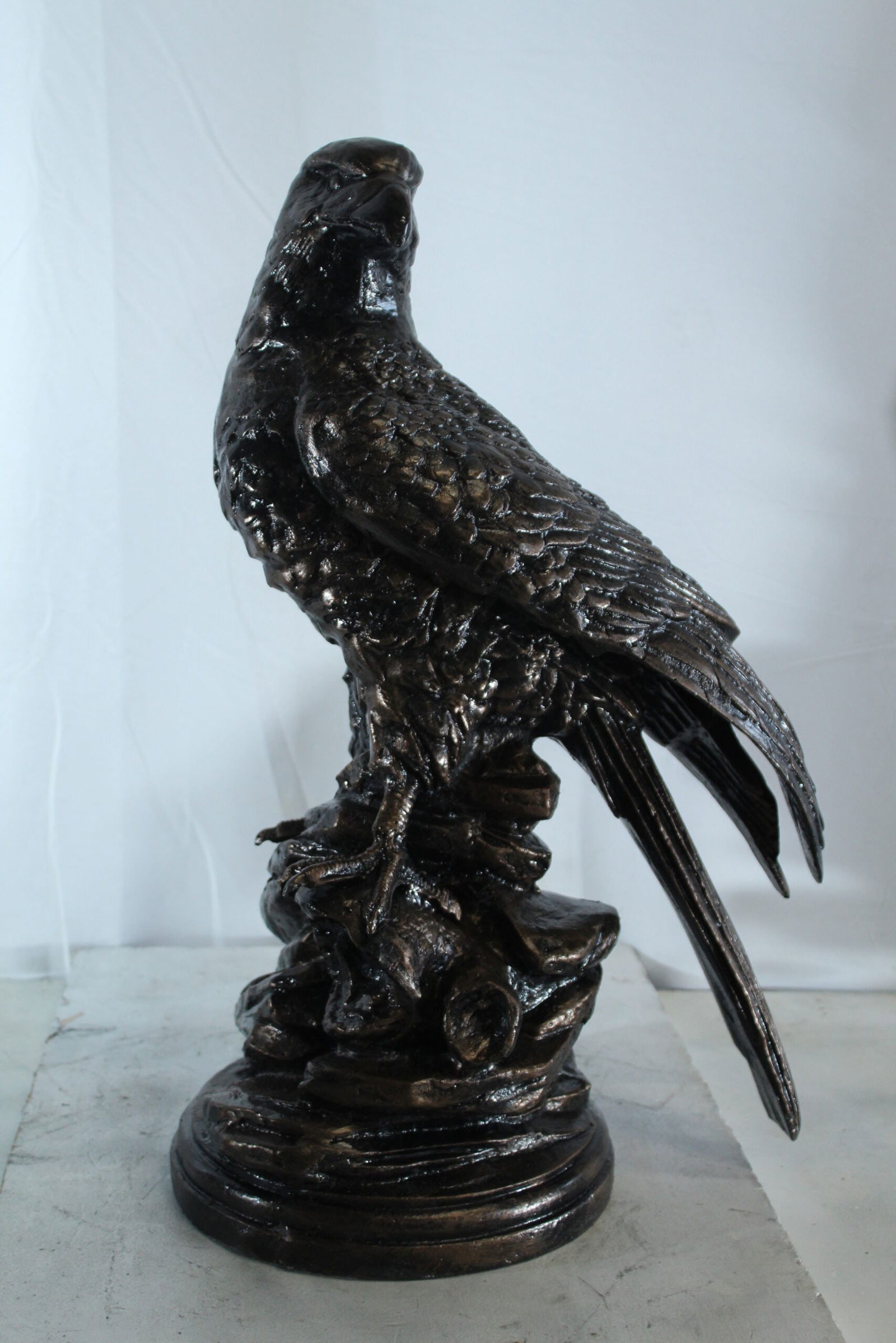 Aluminum Eagle Statue on Tree Stump - Nature-Inspired Bird Sculpture with Dark Metallic Finish - 20" - 4
