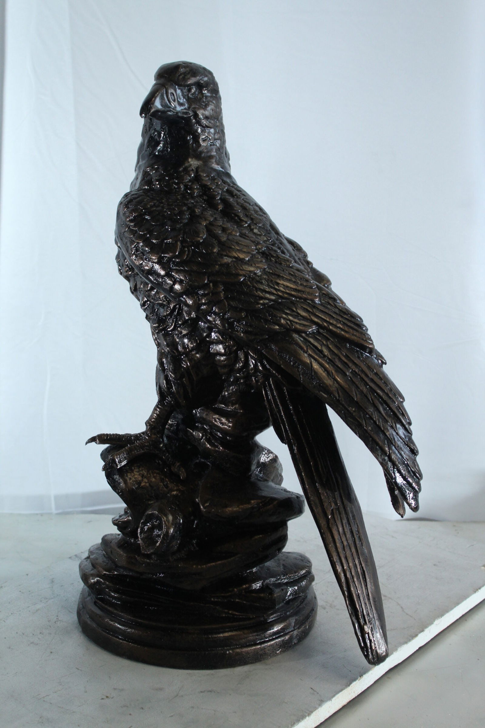 Aluminum Eagle Statue on Tree Stump - Nature-Inspired Bird Sculpture with Dark Metallic Finish - 20" - 5