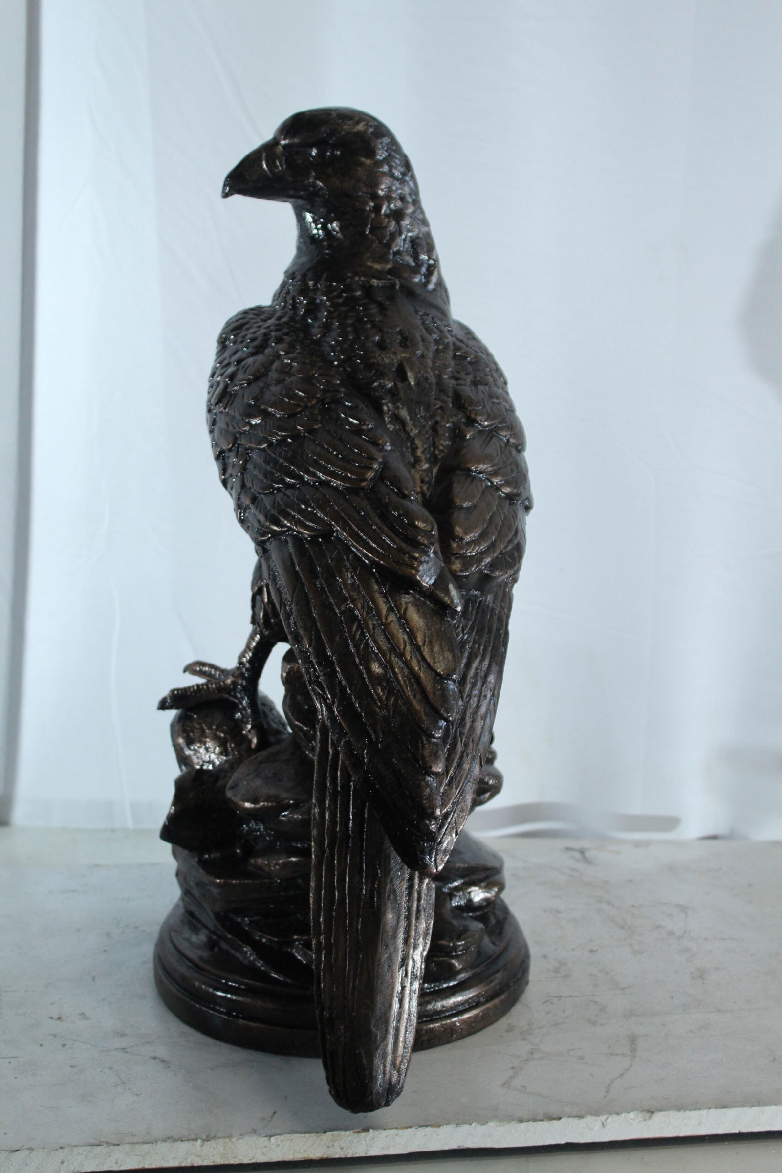 Aluminum Eagle Statue on Tree Stump - Nature-Inspired Bird Sculpture with Dark Metallic Finish - 20" - 6