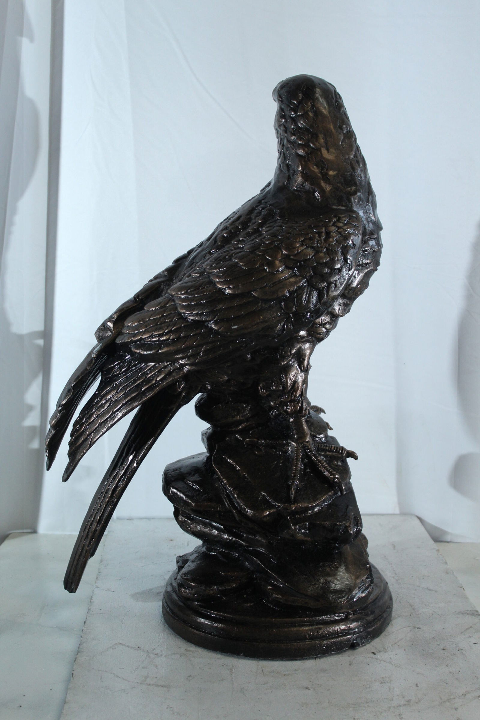 Aluminum Eagle Statue on Tree Stump - Nature-Inspired Bird Sculpture with Dark Metallic Finish - 20" - 8