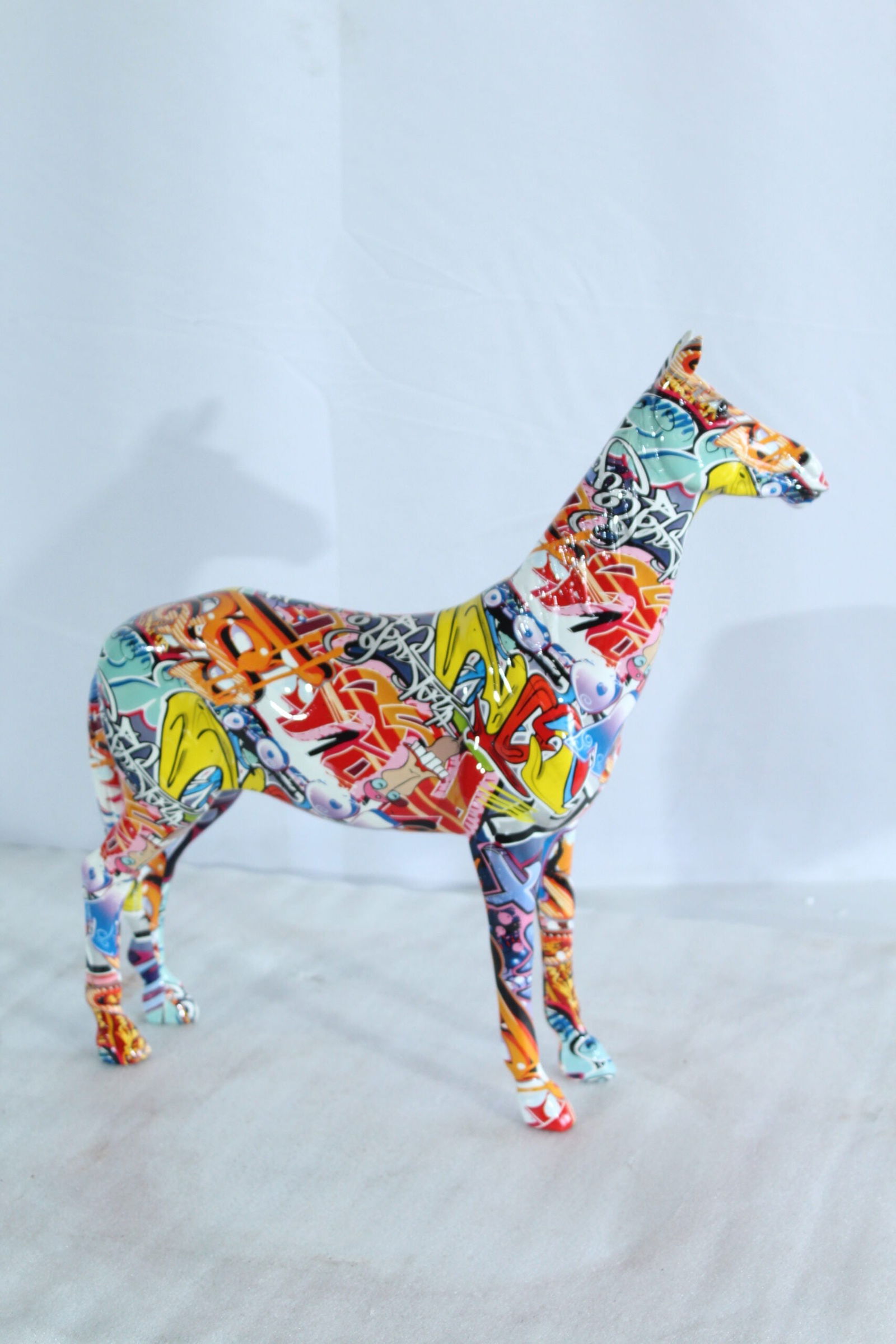 Resin Horse Statue - Graffiti-Style Indoor/Outdoor Sculpture, Hand-Painted Multicolor Art Design, - 11