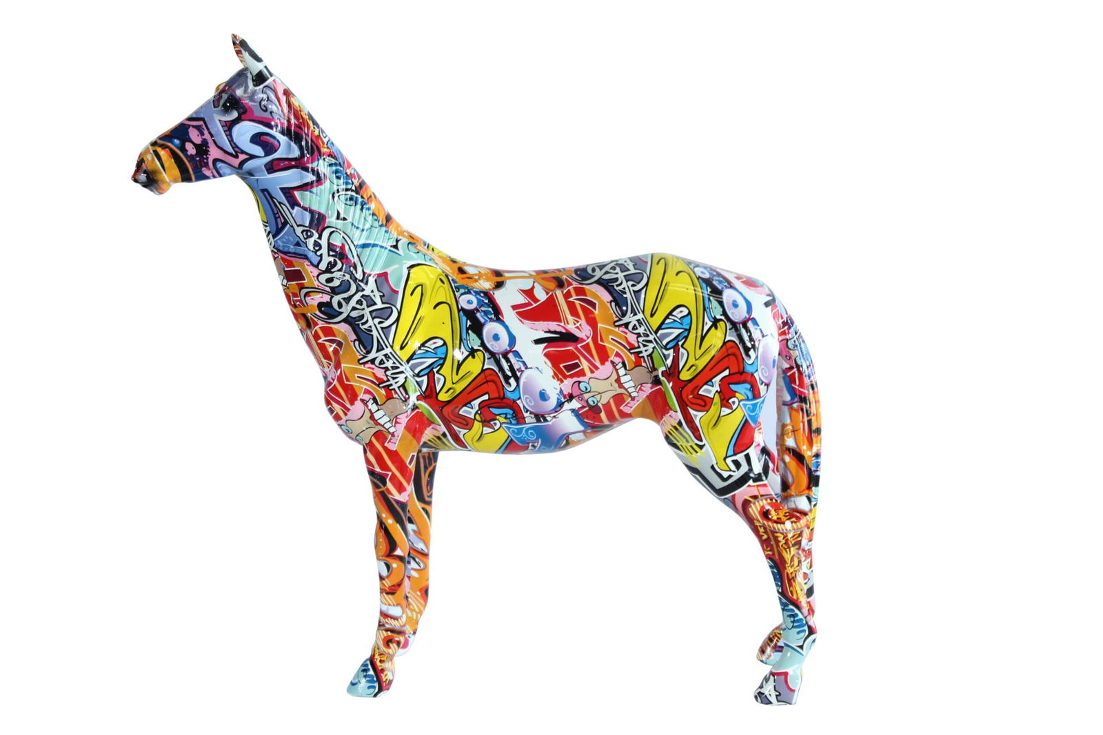 Resin Horse Statue - Graffiti-Style Indoor/Outdoor Sculpture, Hand-Painted Multicolor Art Design, - 12