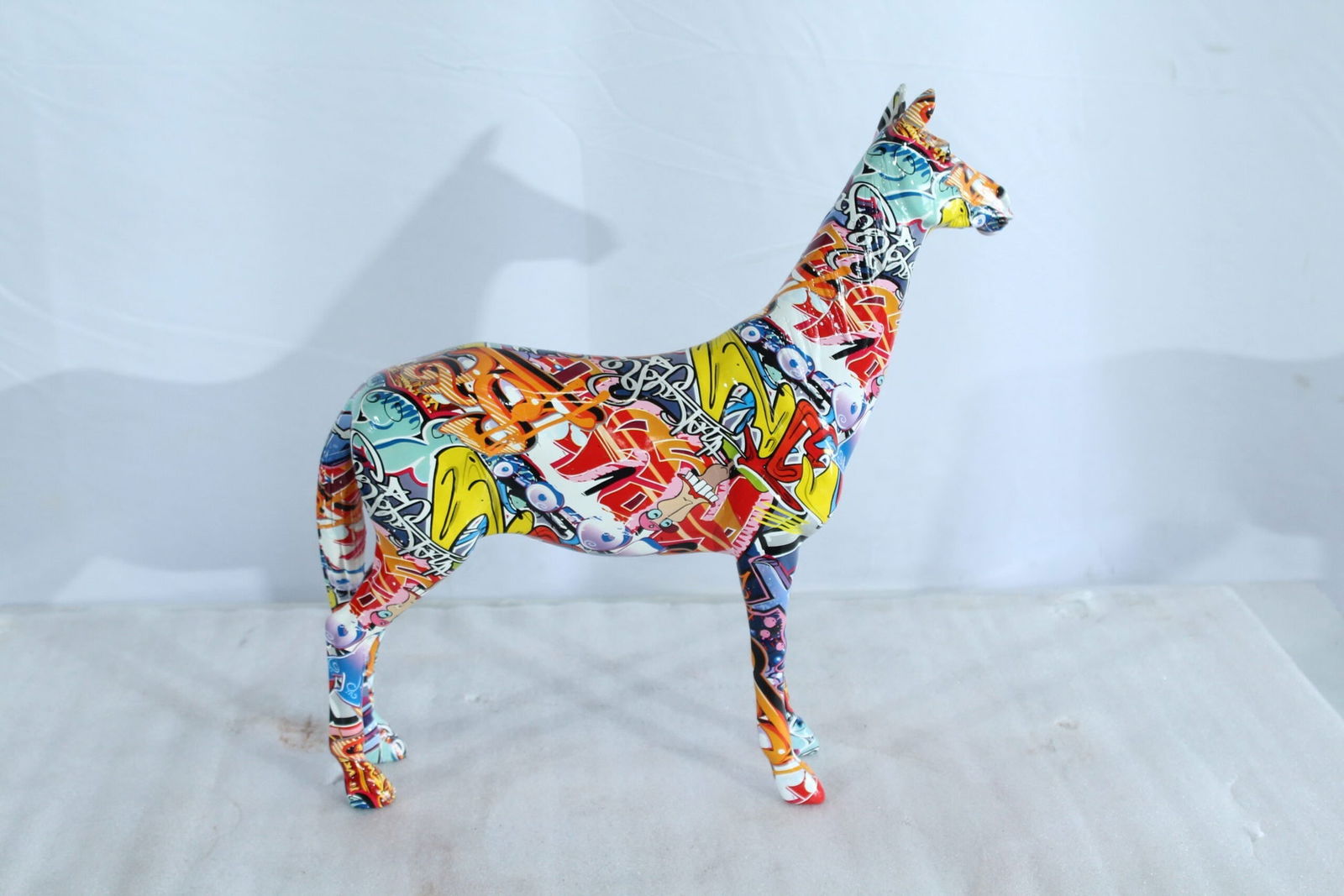 Resin Horse Statue - Graffiti-Style Indoor/Outdoor Sculpture, Hand-Painted Multicolor Art Design, - 3