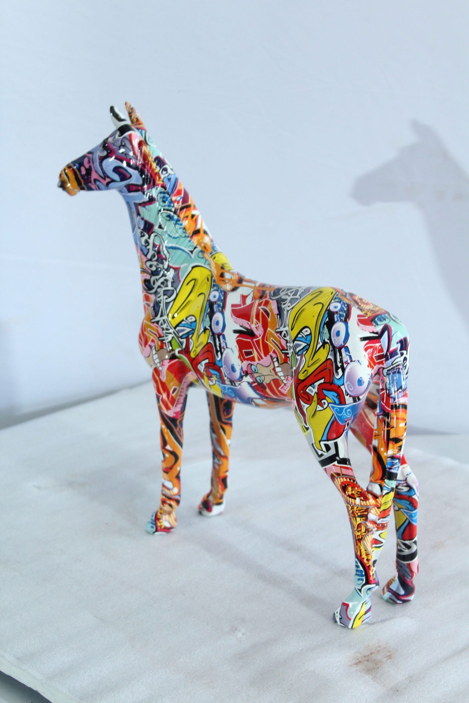 Resin Horse Statue - Graffiti-Style Indoor/Outdoor Sculpture, Hand-Painted Multicolor Art Design, - 6