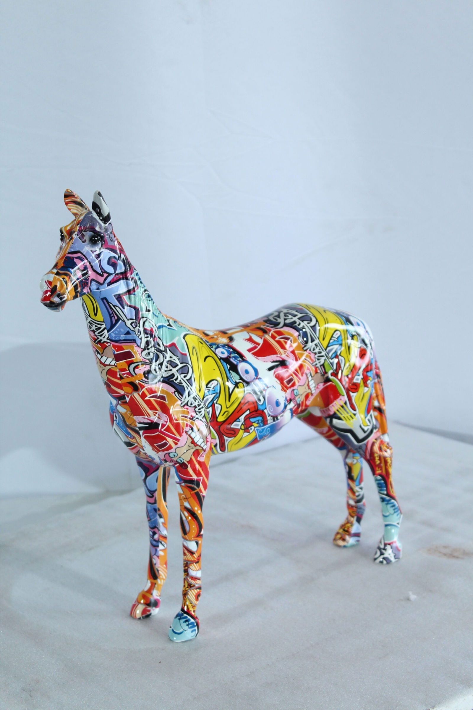 Resin Horse Statue - Graffiti-Style Indoor/Outdoor Sculpture, Hand-Painted Multicolor Art Design, - 7
