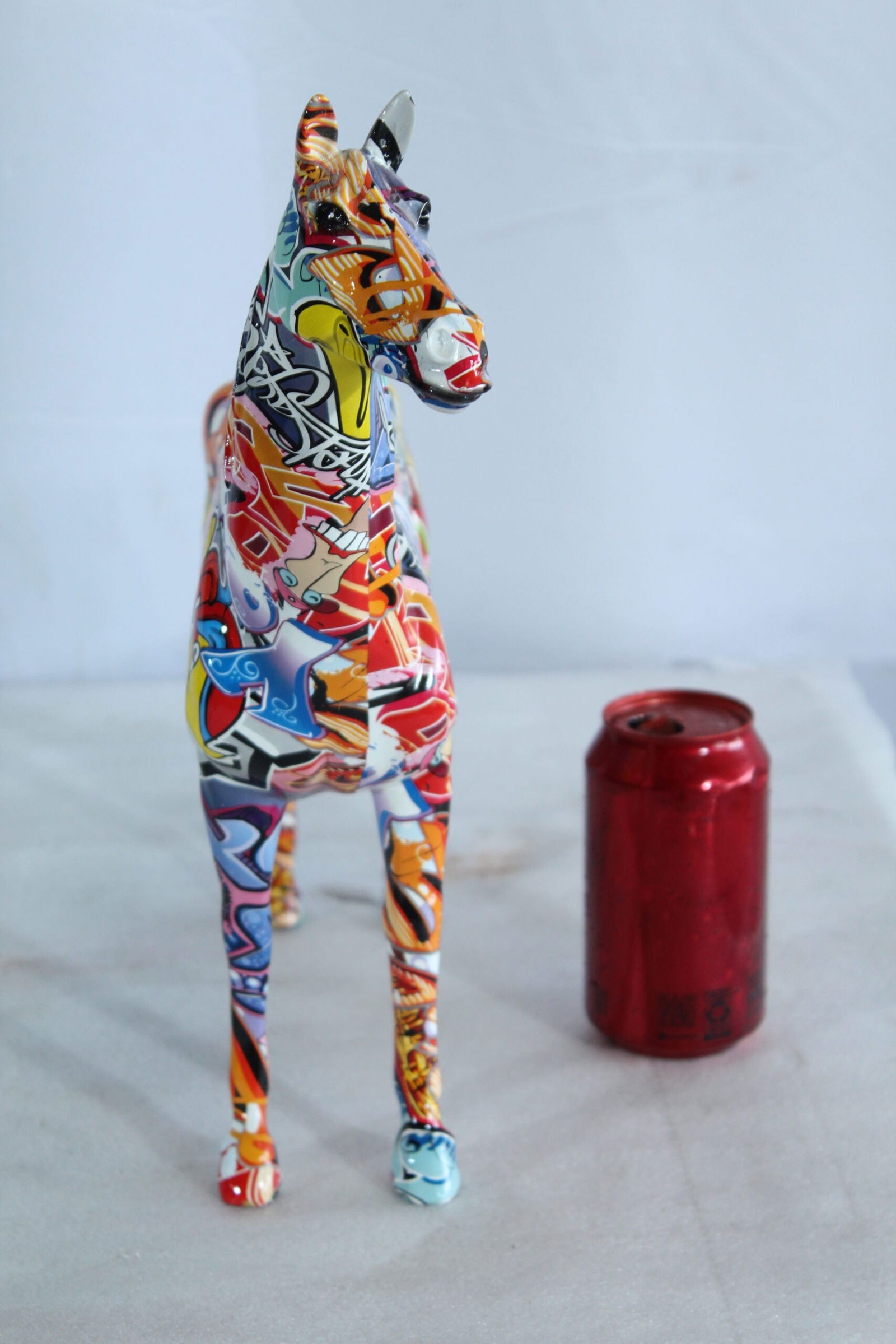 Resin Horse Statue - Graffiti-Style Indoor/Outdoor Sculpture, Hand-Painted Multicolor Art Design, - 9