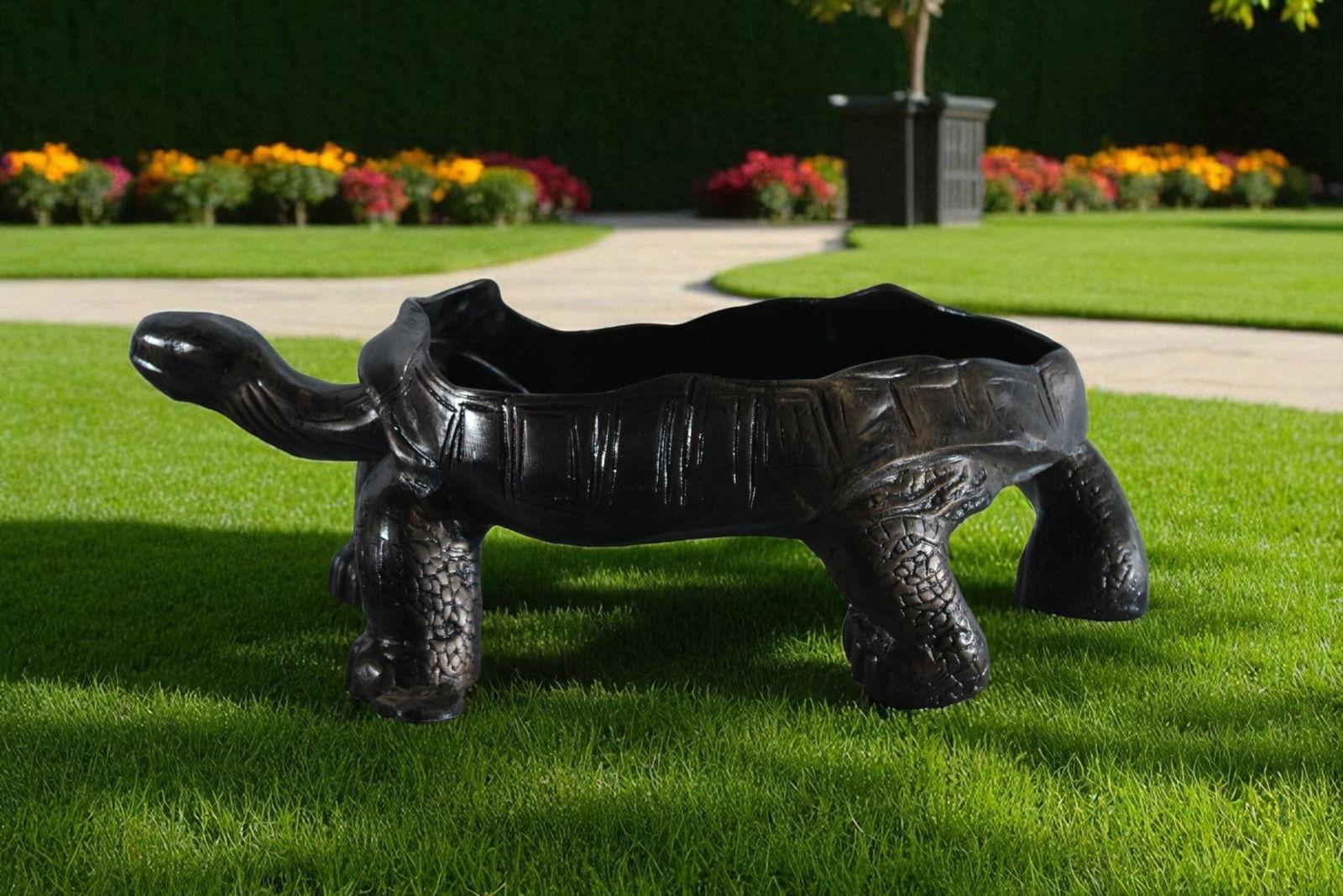 Aluminum Cooter Turtle Statue - Realistic Crawling Pose Bronze Finish Sculpture for Garden, Pond, or - 12