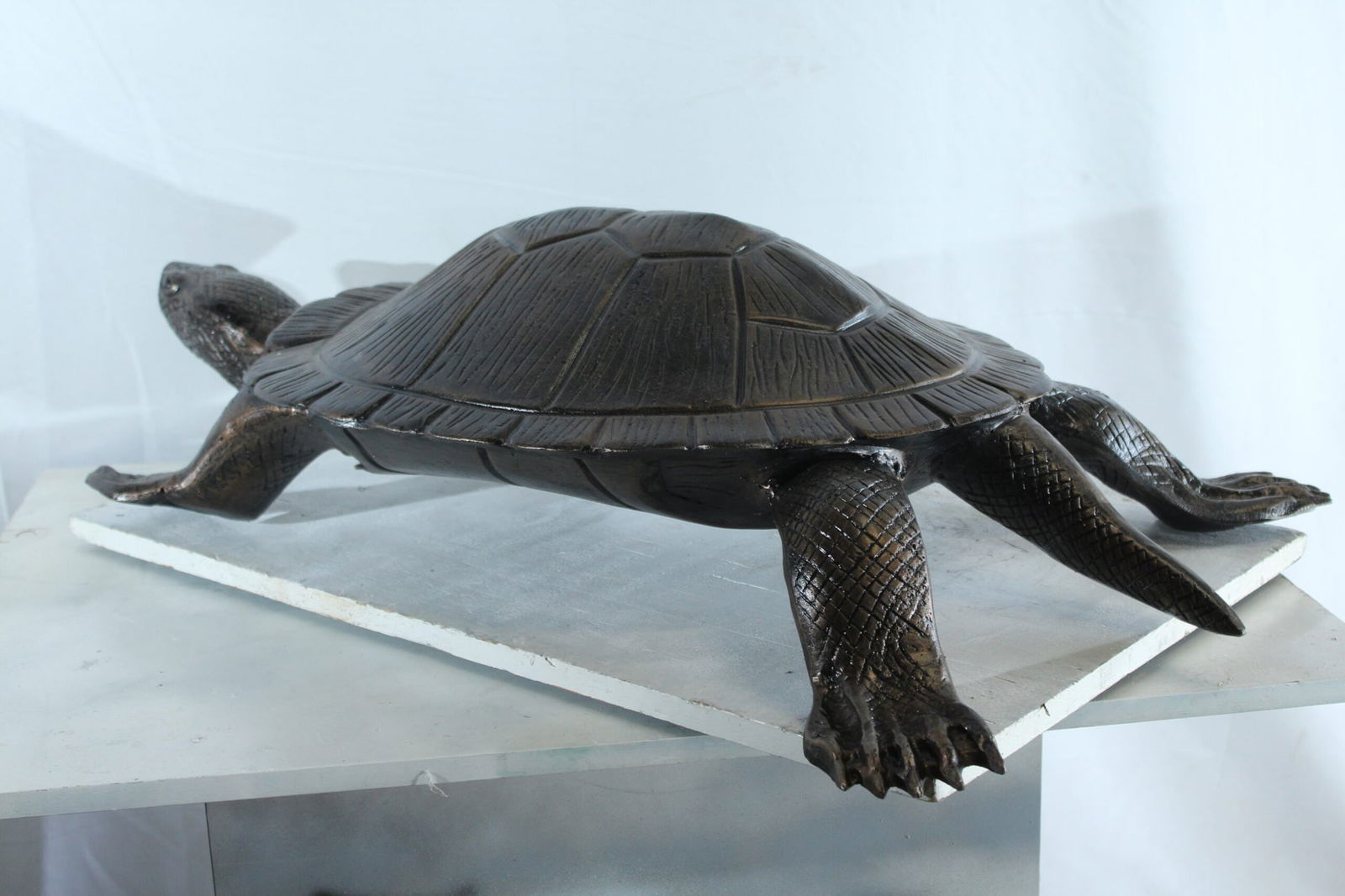 Aluminum Cooter Turtle Statue - Realistic Crawling Pose Bronze Finish Sculpture for Garden, Pond, or - 7