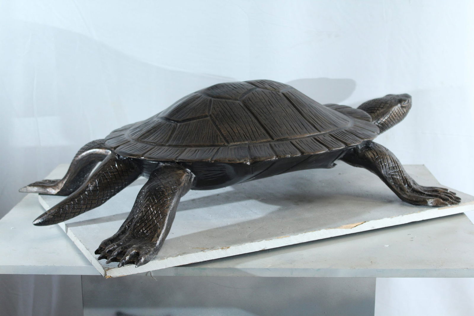 Aluminum Cooter Turtle Statue - Realistic Crawling Pose Bronze Finish Sculpture for Garden, Pond, or - 9