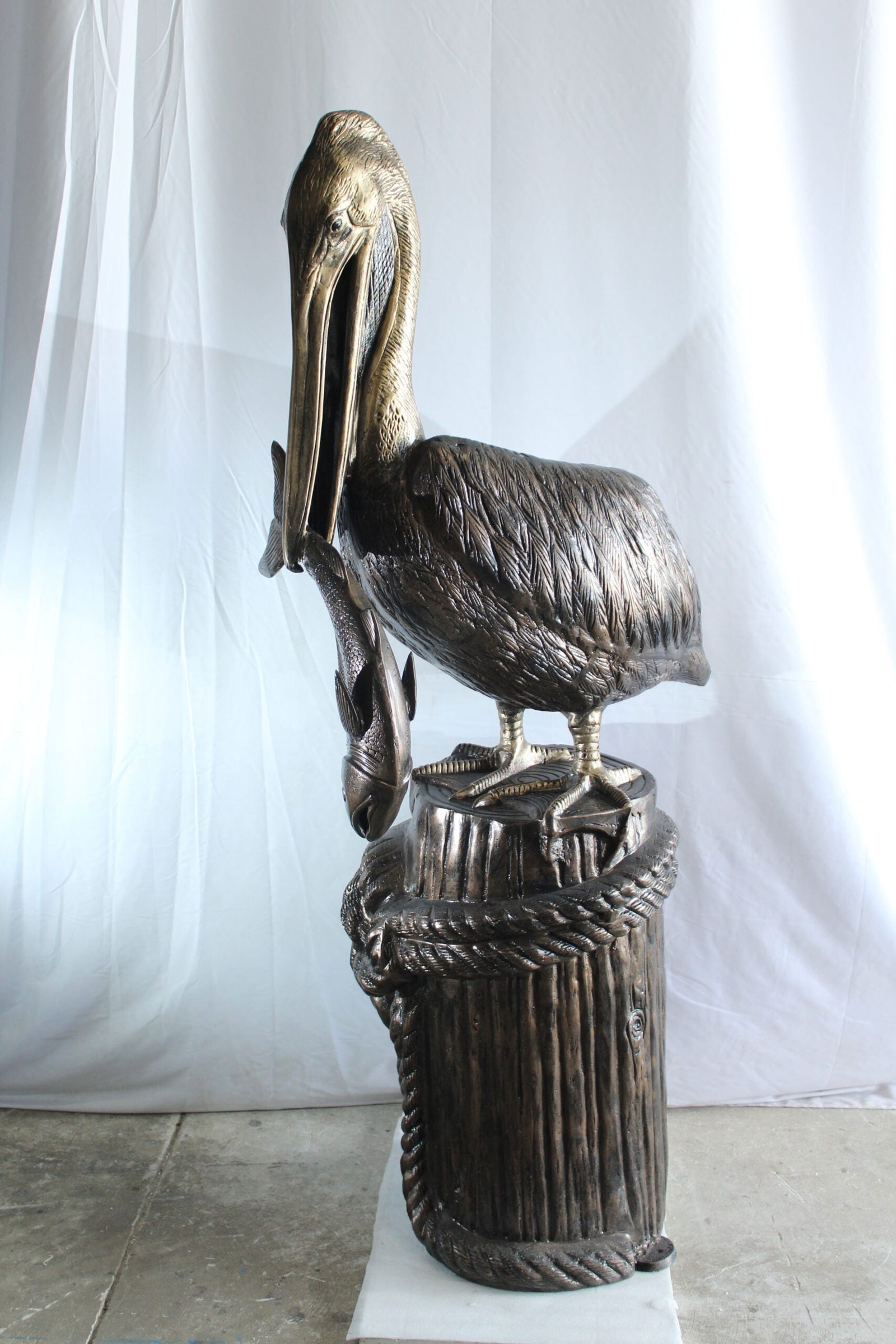 Giant Aluminum Pelican Statue with Fish - Coastal Dock Post Sculpture for Nautical & Marine Decor - - 11
