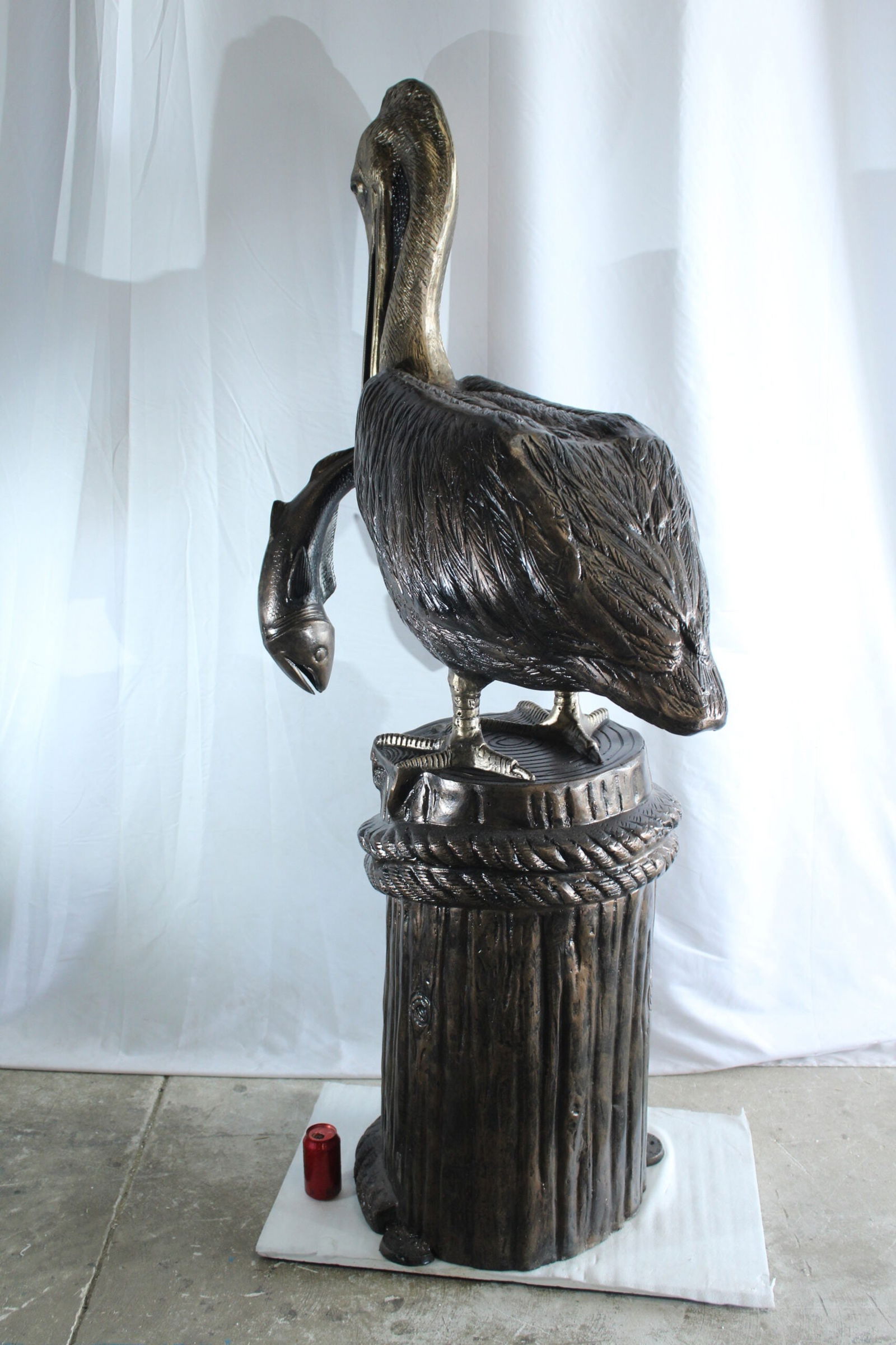 Giant Aluminum Pelican Statue with Fish - Coastal Dock Post Sculpture for Nautical & Marine Decor - - 2
