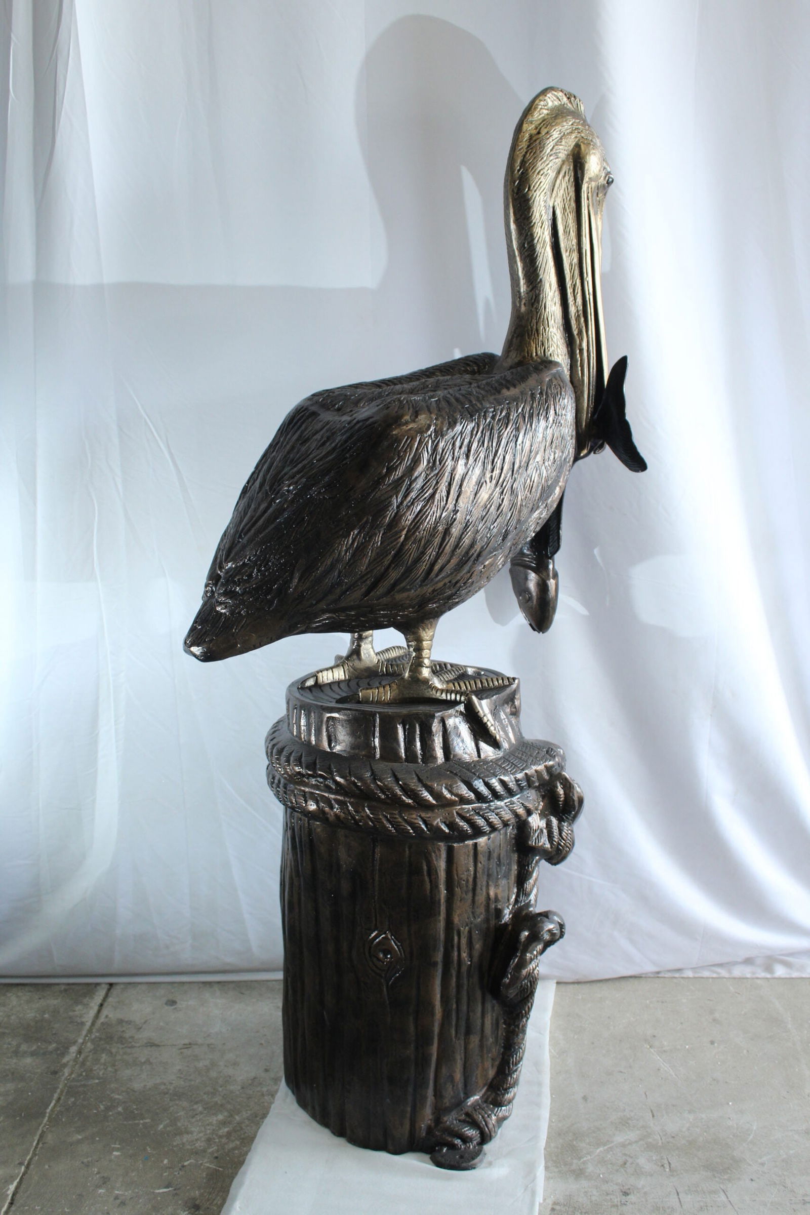 Giant Aluminum Pelican Statue with Fish - Coastal Dock Post Sculpture for Nautical & Marine Decor - - 4