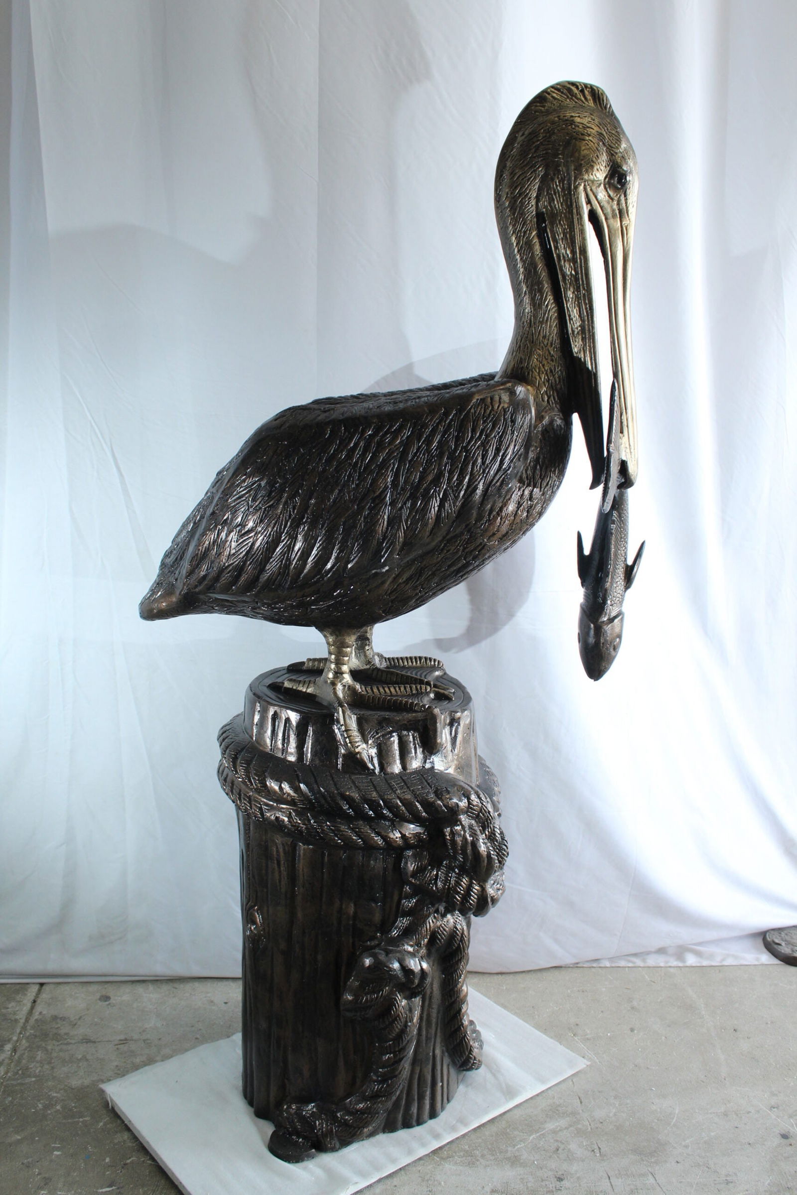 Giant Aluminum Pelican Statue with Fish - Coastal Dock Post Sculpture for Nautical & Marine Decor - - 5