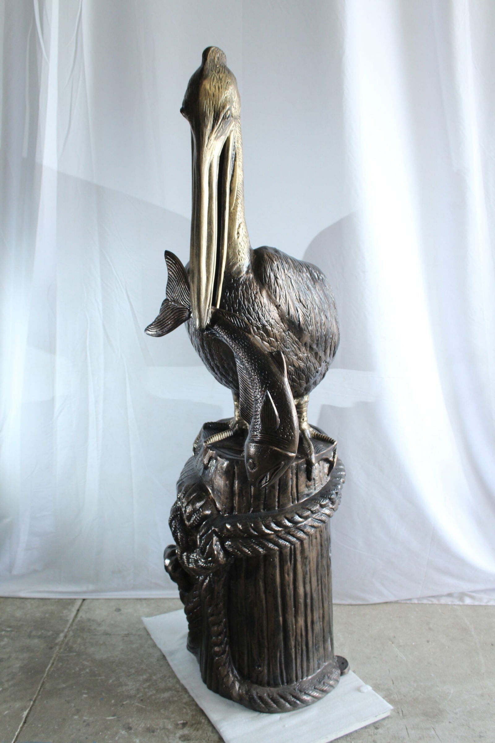Giant Aluminum Pelican Statue with Fish - Coastal Dock Post Sculpture for Nautical & Marine Decor - - 7