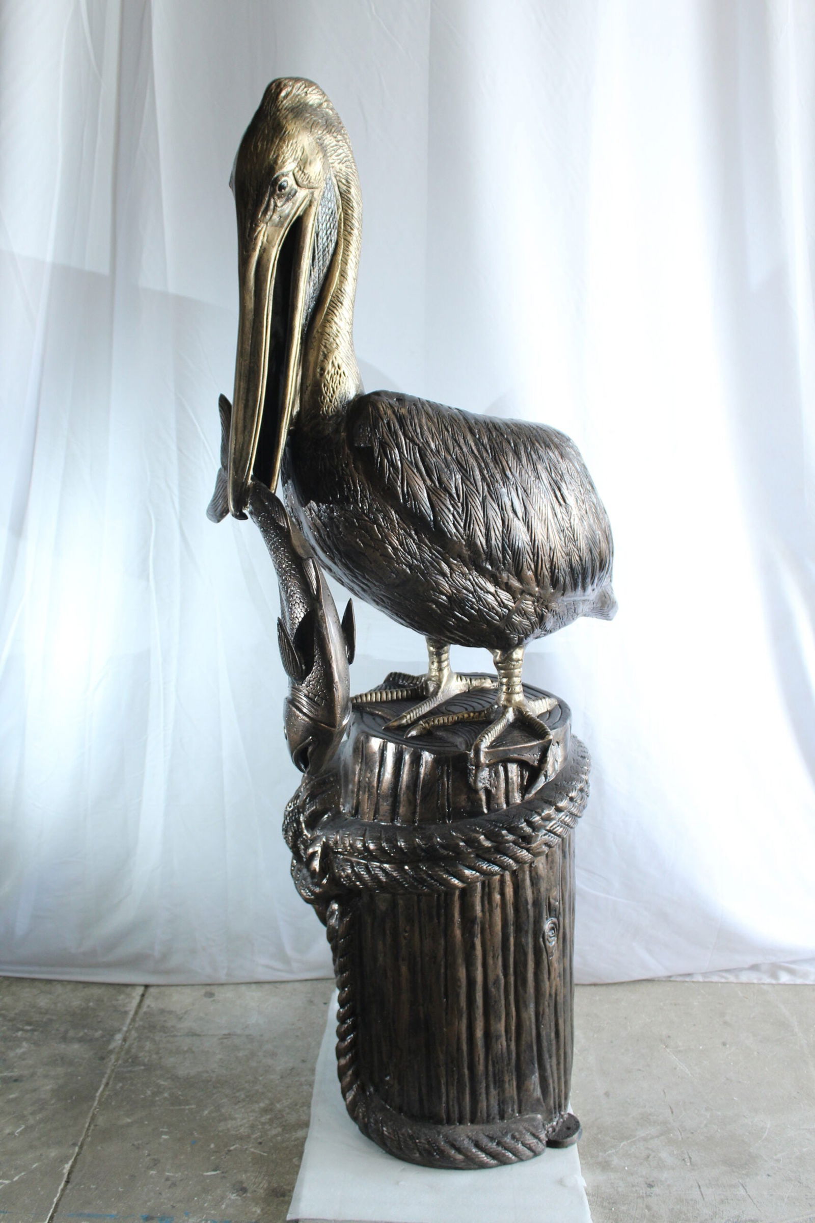 Giant Aluminum Pelican Statue with Fish - Coastal Dock Post Sculpture for Nautical & Marine Decor - - 8