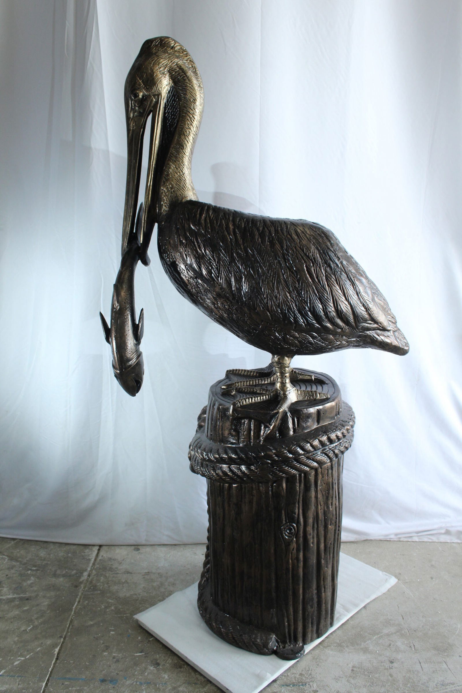 Giant Aluminum Pelican Statue with Fish - Coastal Dock Post Sculpture for Nautical & Marine Decor - - 9
