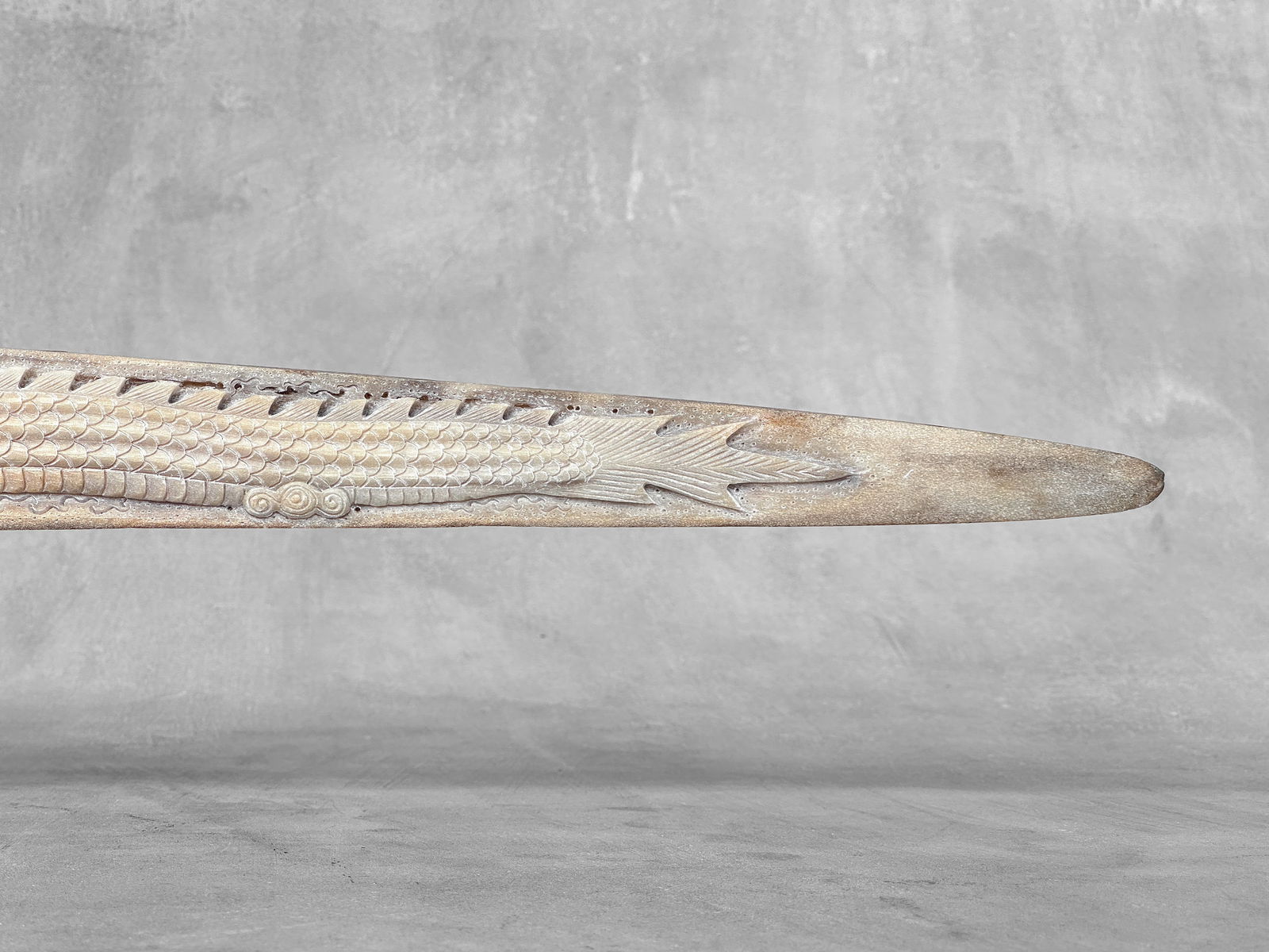 An extra large carved swordfish rostrum - Tiger dragon carving - 10