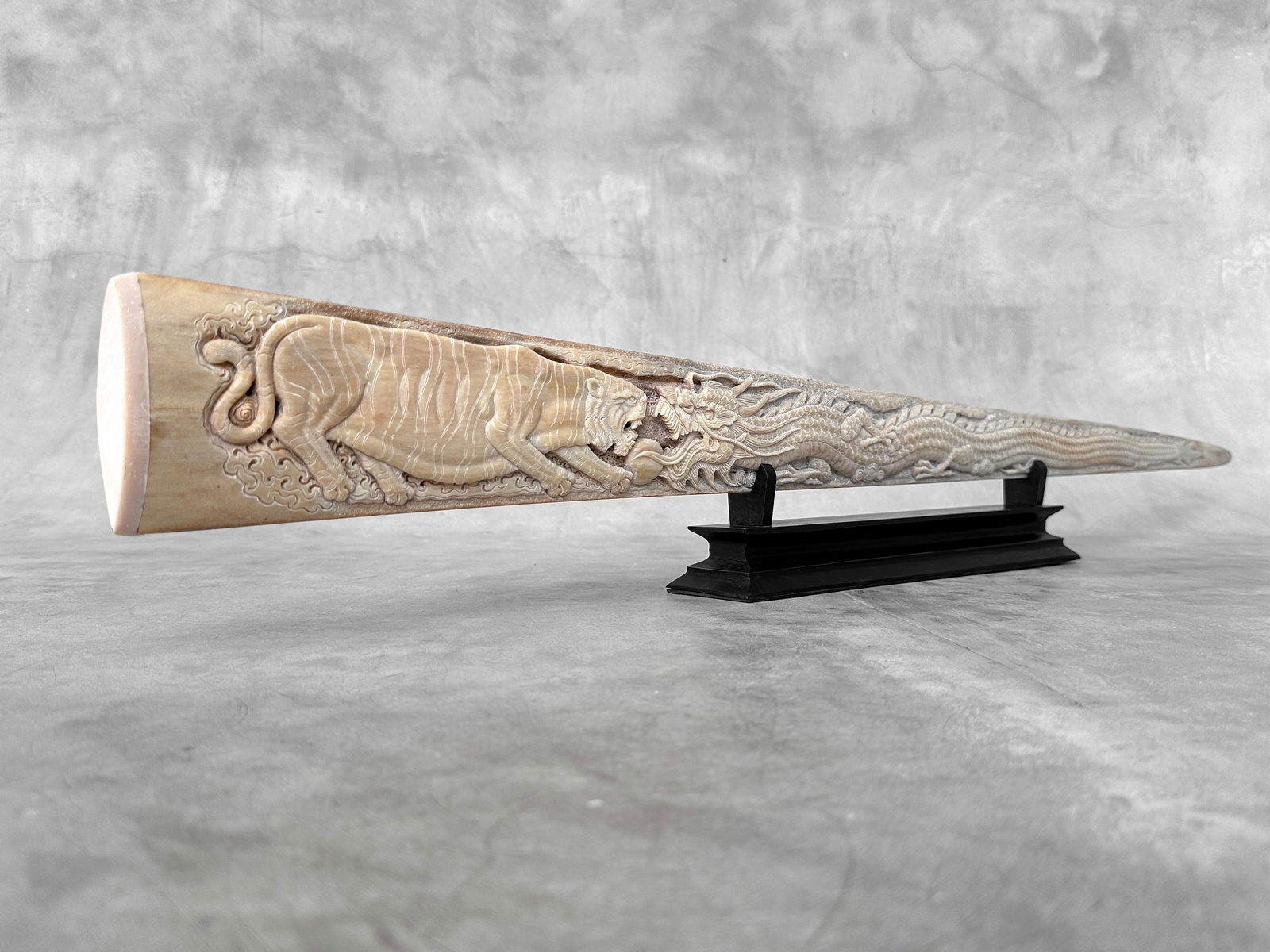An extra large carved swordfish rostrum - Tiger dragon carving - 5