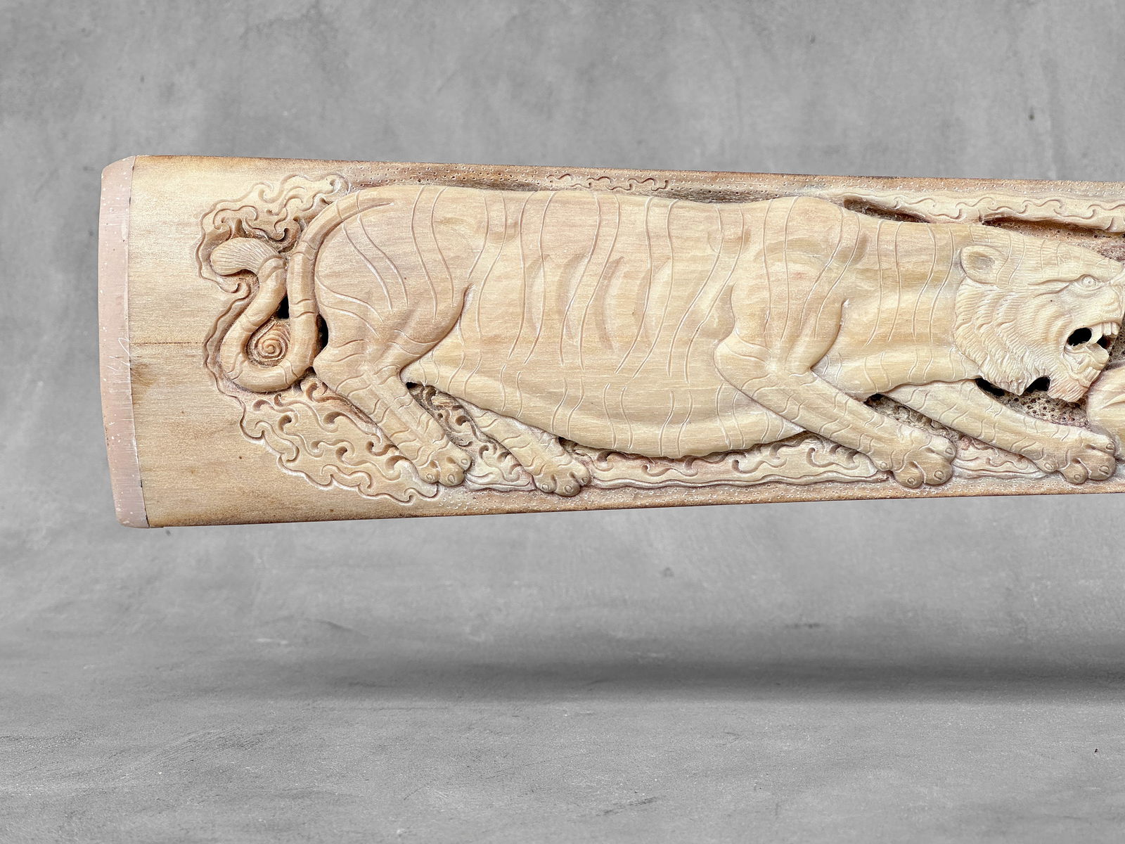 An extra large carved swordfish rostrum - Tiger dragon carving - 6