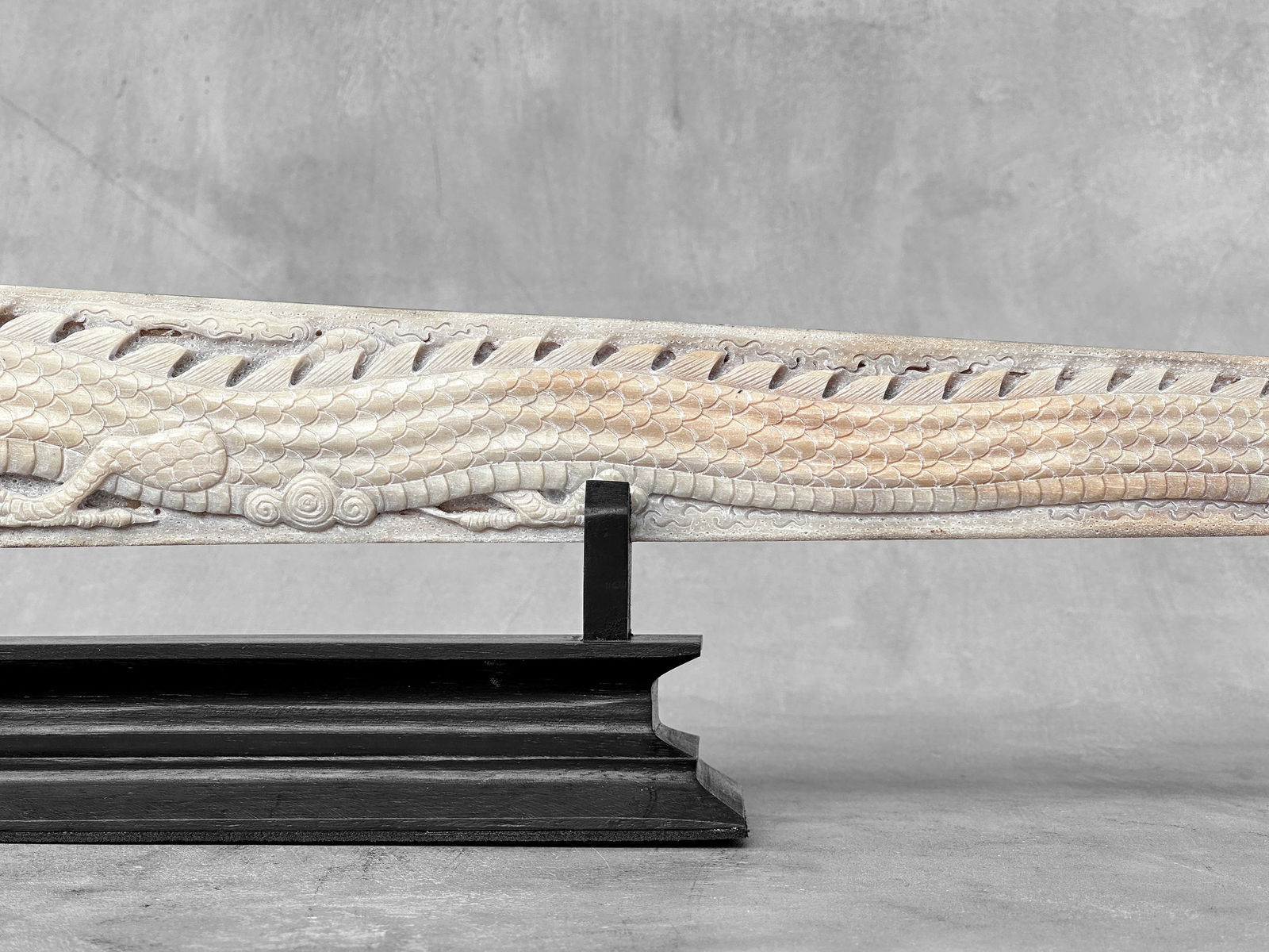 An extra large carved swordfish rostrum - Tiger dragon carving - 9