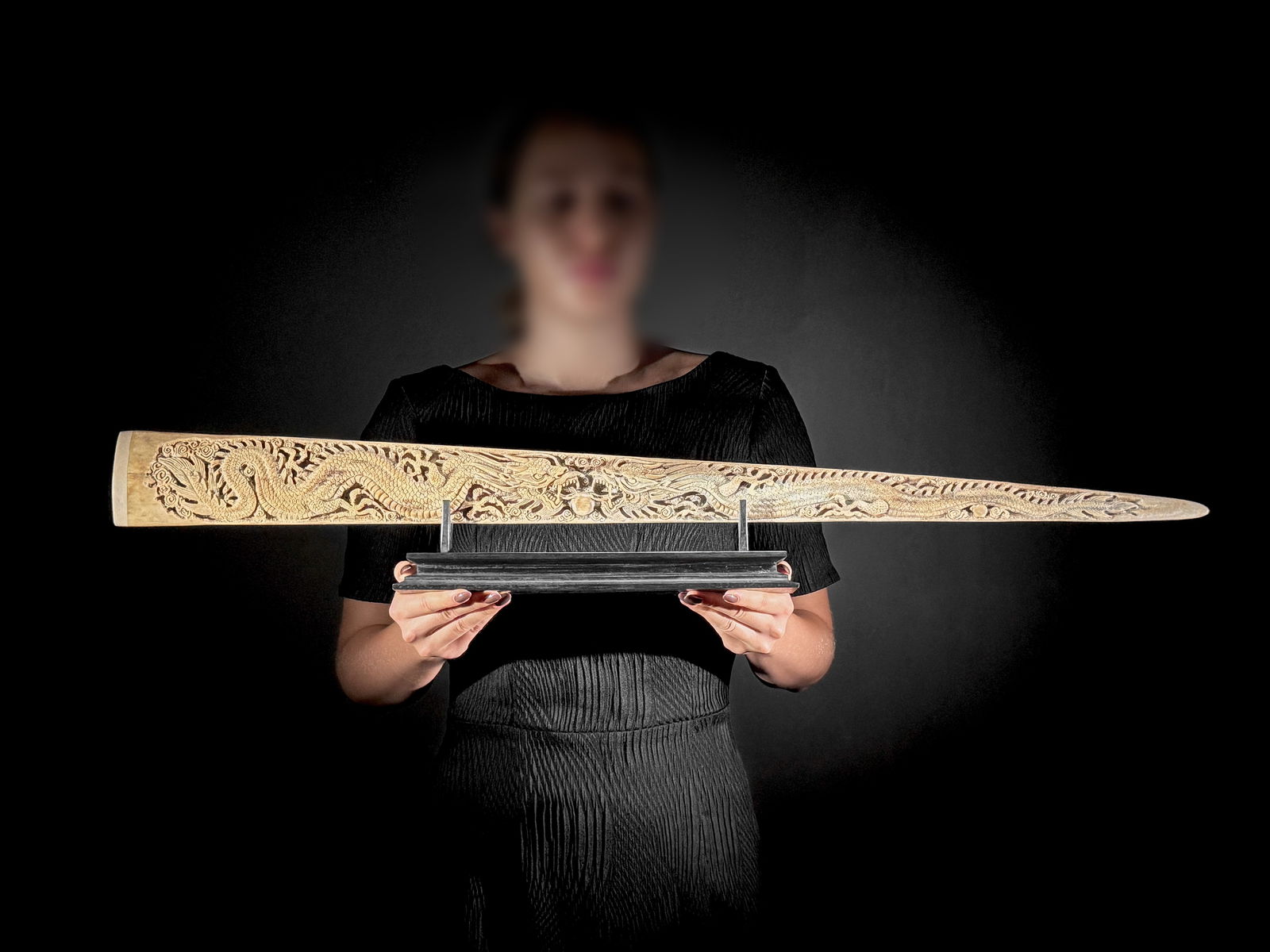 Large carved swordfish - Double Dragon motif - 2