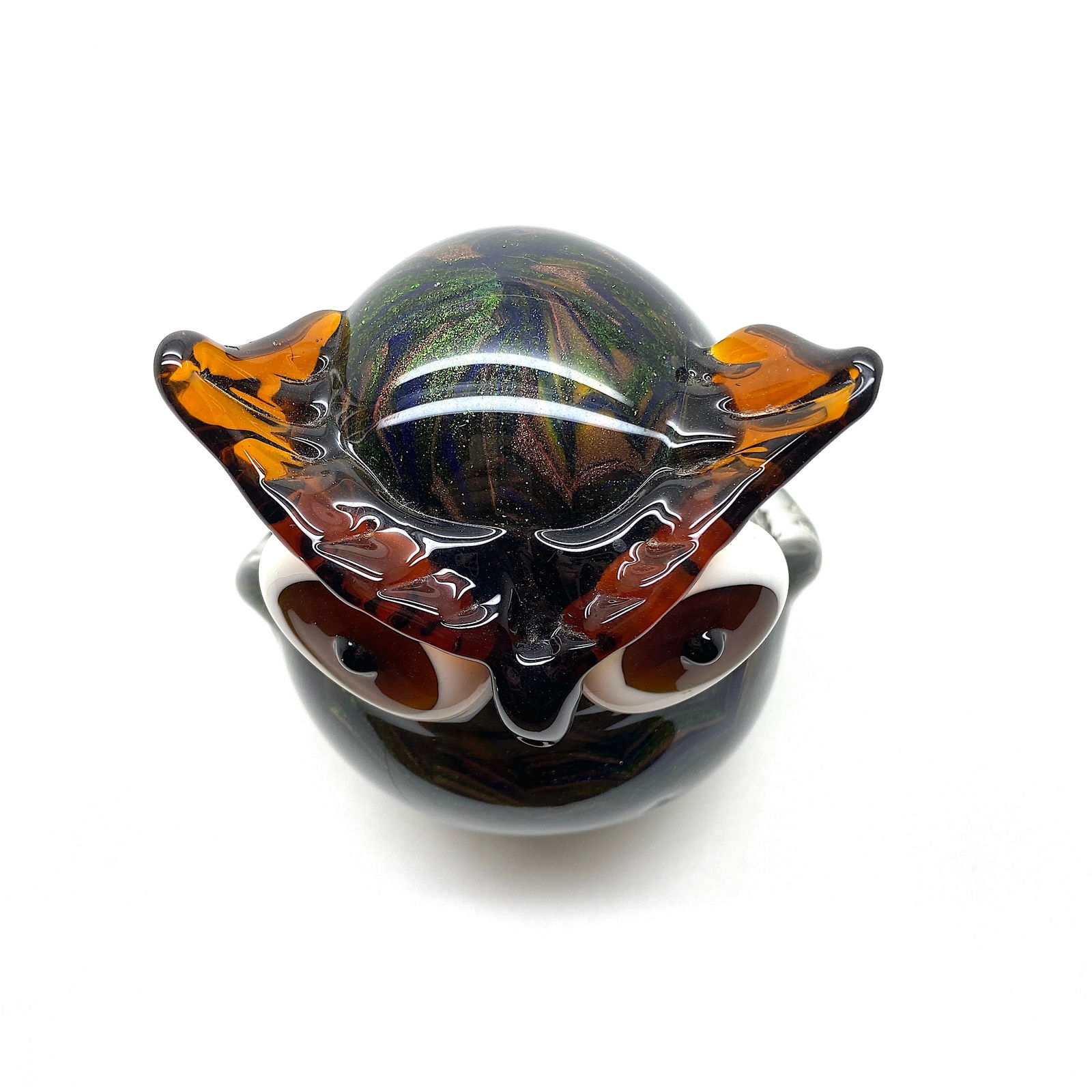 Blown glass owl statue with gold dust - 4