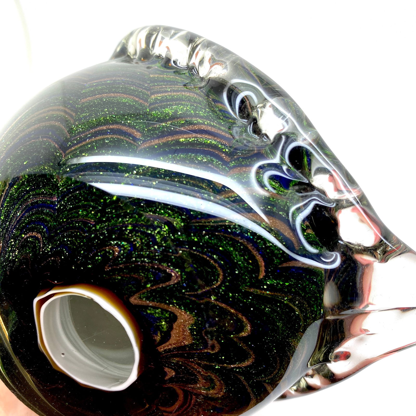 Blown glass owl statue with gold dust - 7