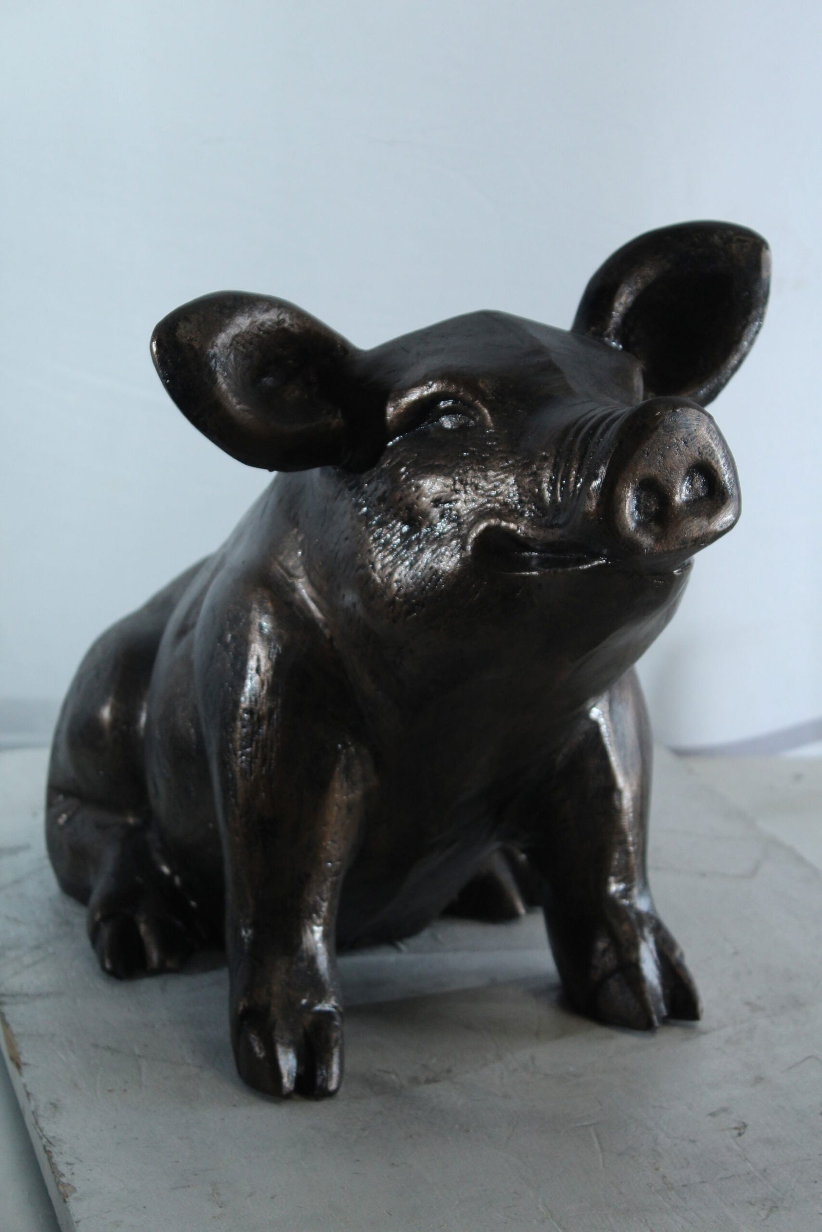 Playful Pig Sitting Statue - Aluminum Farmhouse Animal Decor for Garden, Patio, or Rustic Interiors - 4