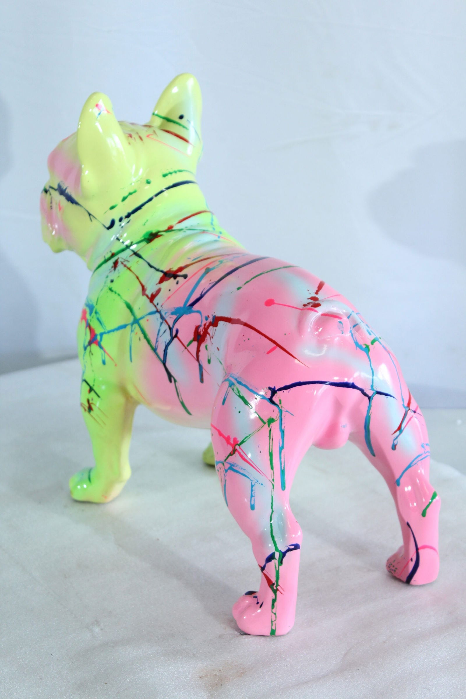 Colorful French Bulldog Statue - Hand-Painted Resin Dog Figurine with Neon Splatter Paint Design, - 11