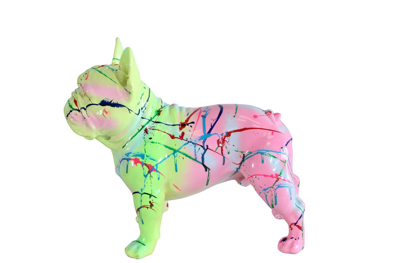 Colorful French Bulldog Statue - Hand-Painted Resin Dog Figurine with Neon Splatter Paint Design, (1 of 12)