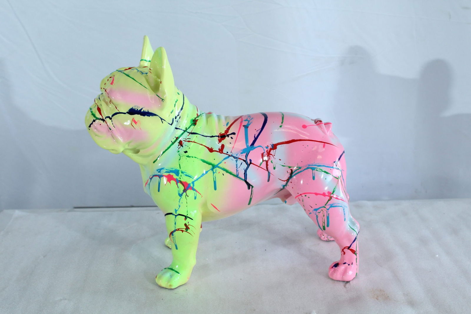 Colorful French Bulldog Statue - Hand-Painted Resin Dog Figurine with Neon Splatter Paint Design, - 3