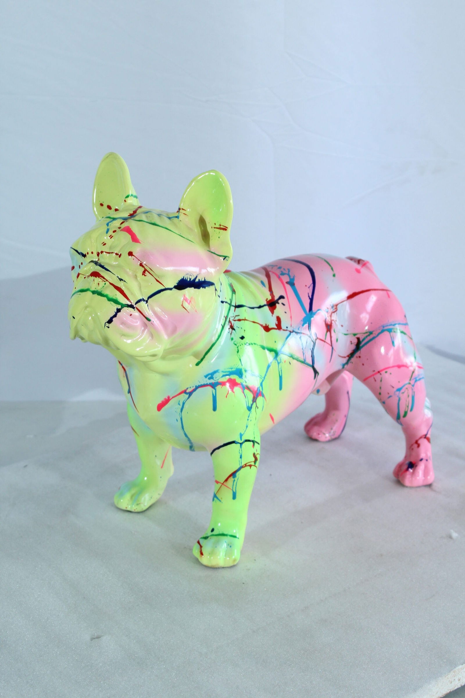 Colorful French Bulldog Statue - Hand-Painted Resin Dog Figurine with Neon Splatter Paint Design, - 4