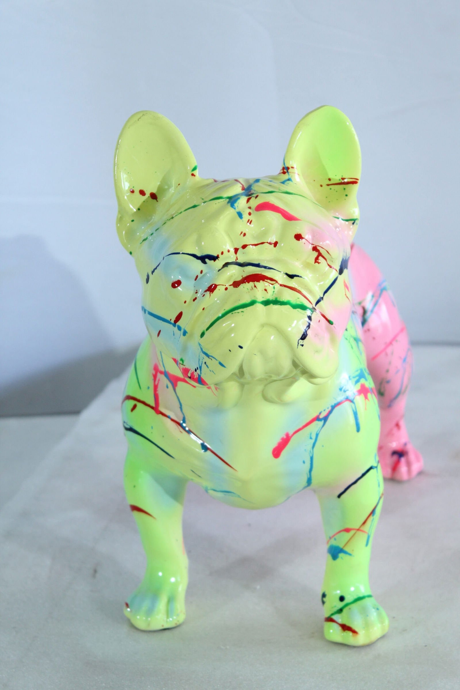 Colorful French Bulldog Statue - Hand-Painted Resin Dog Figurine with Neon Splatter Paint Design, - 5
